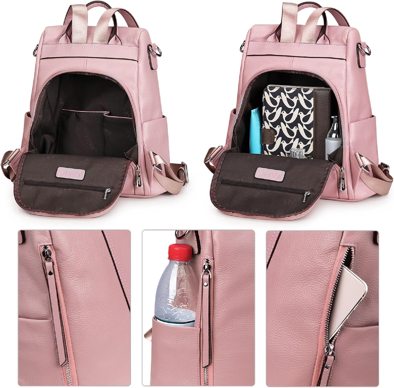 Detalle de S-ZONE Femmes Sac à Dos en Cuir Souple – Sac à Dos, Fourre-tout et Anti-vol en cuir véritable