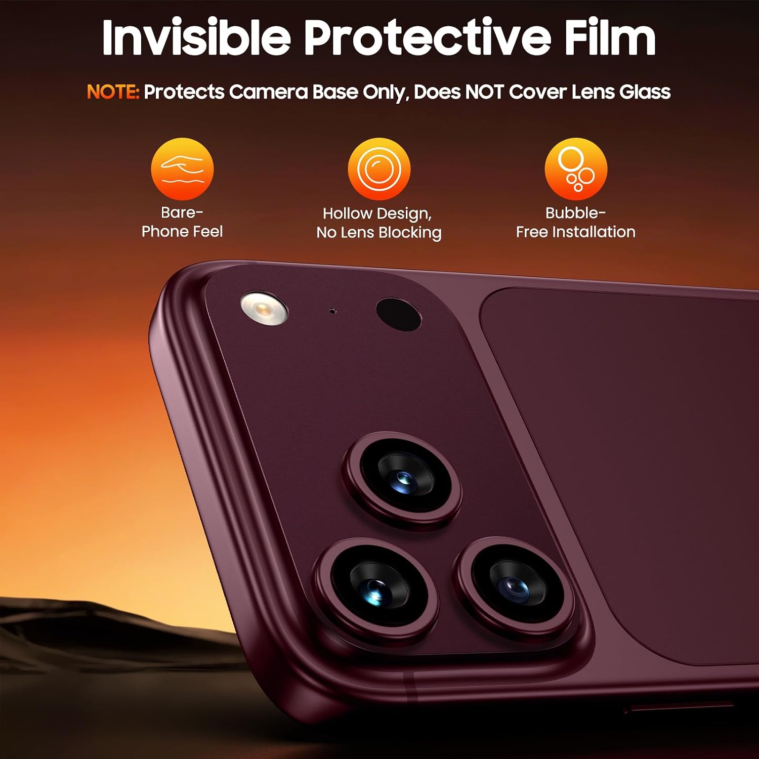 Detalle 2 de Uyiton iPhone 18 Pro Max Camera Plateau Protector, Matte Burgundy PET, 3-Pack