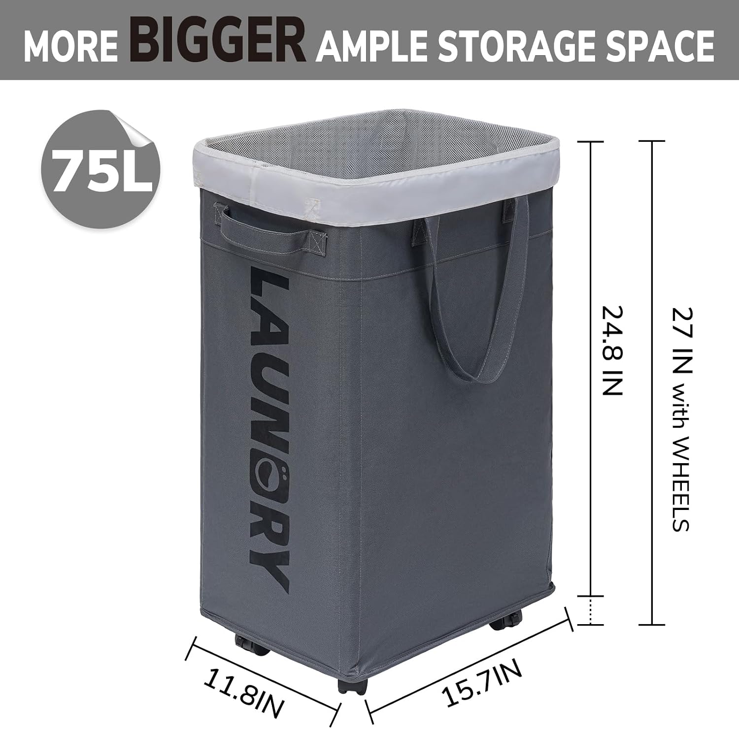 Thumbnail 2 de CHICVITA Rolling Laundry Basket 75L