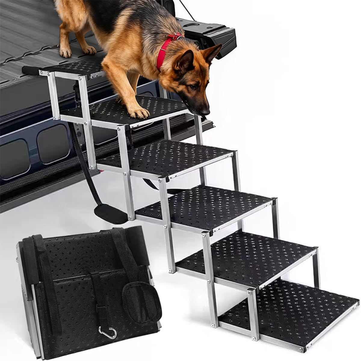 Detalle de Hundetreppe Auto 6 Stufen – Klappbar, Aluminium, bis 70 kg, 80 cm Hoch