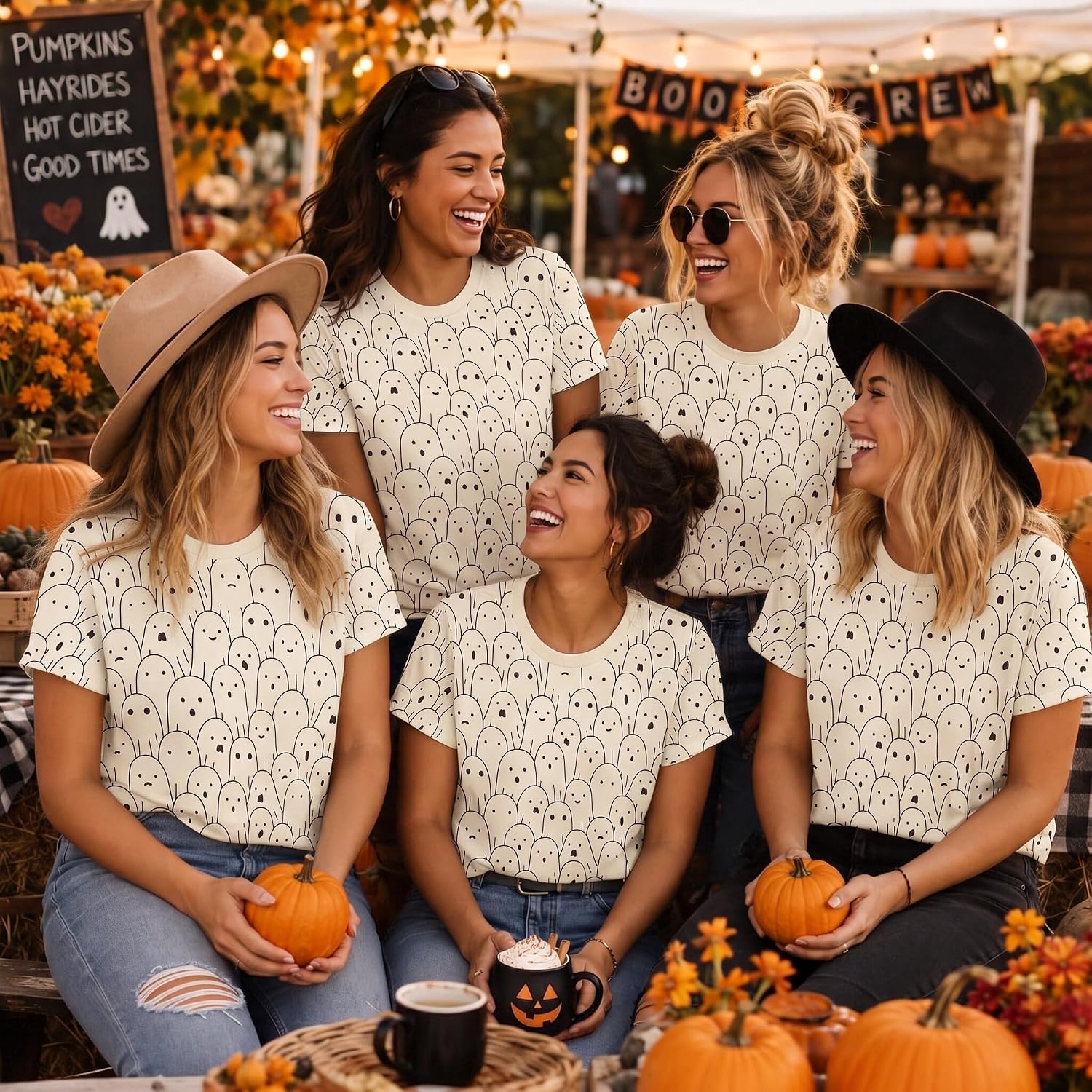 Thumbnail 5 de SUPEYA Halloween Graphic T-Shirt for Women, Ghost Print, Short Sleeves