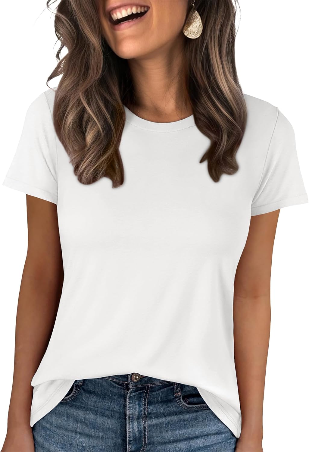 Detalle de ANRABESS Women's Short Sleeve Tops: Wrinkle-Free Basic Tee for Everyday Summer Style