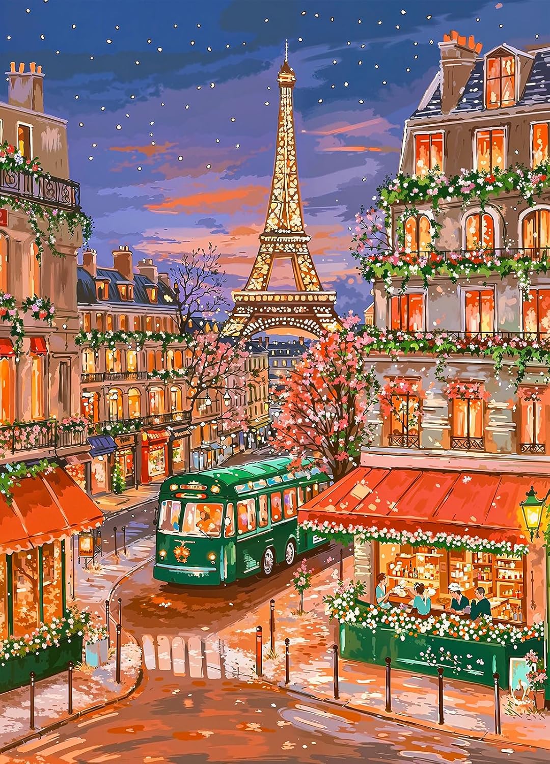 Detalle de Paris Night 500 Piece Jigsaw Puzzle for Adults: Parisian Street with Eiffel Tower