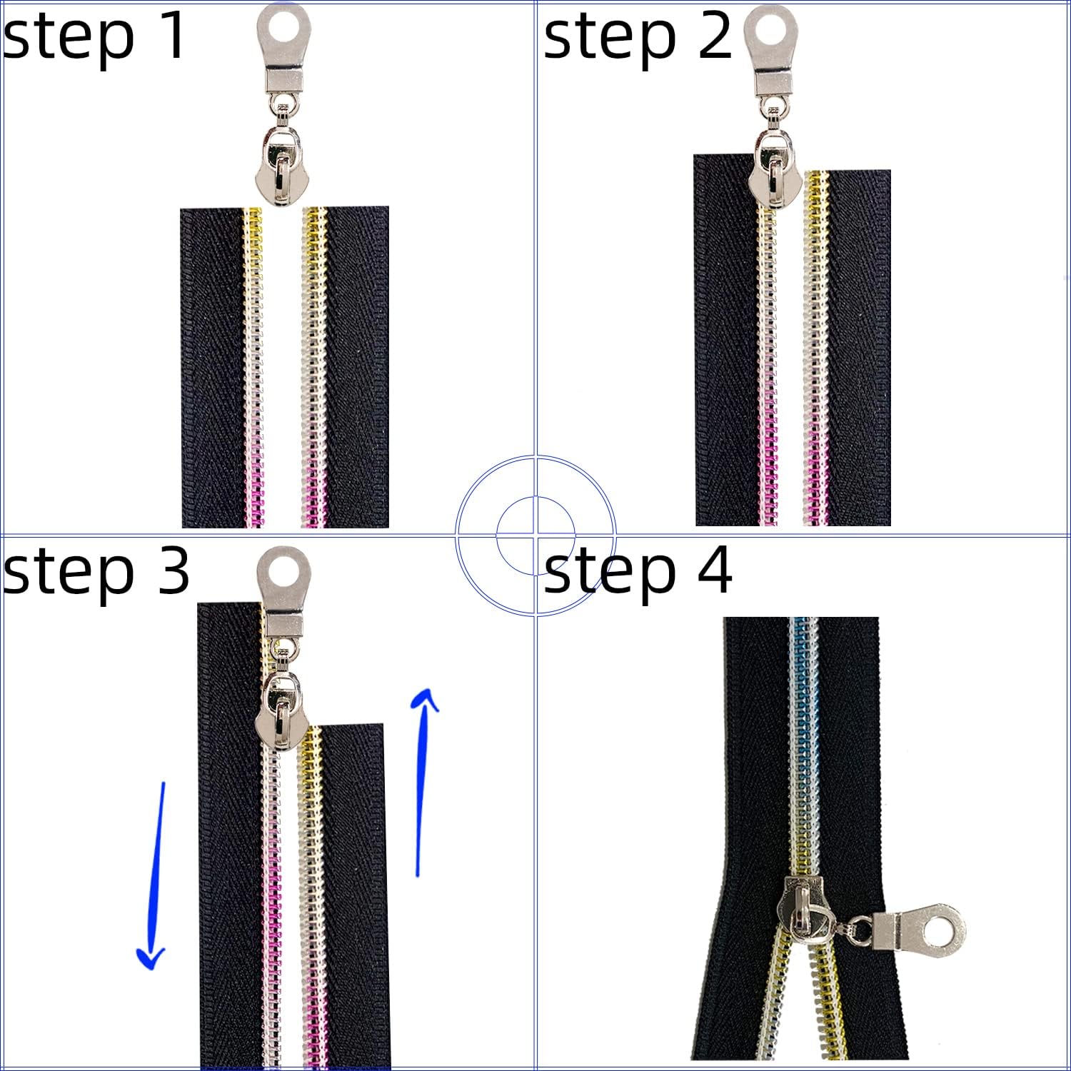 Detalle de Sawoake 10-Yard Bulk #5 Nylon Coil Zipper with 10 Sliders – Black with Silver Teeth