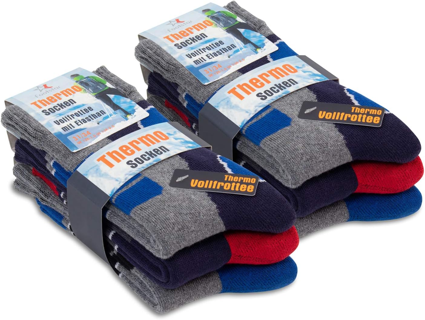 Detalle 2 de Footstar thermosokken voor kinderen, 6 paar kleurrijke badstof wintersokken
