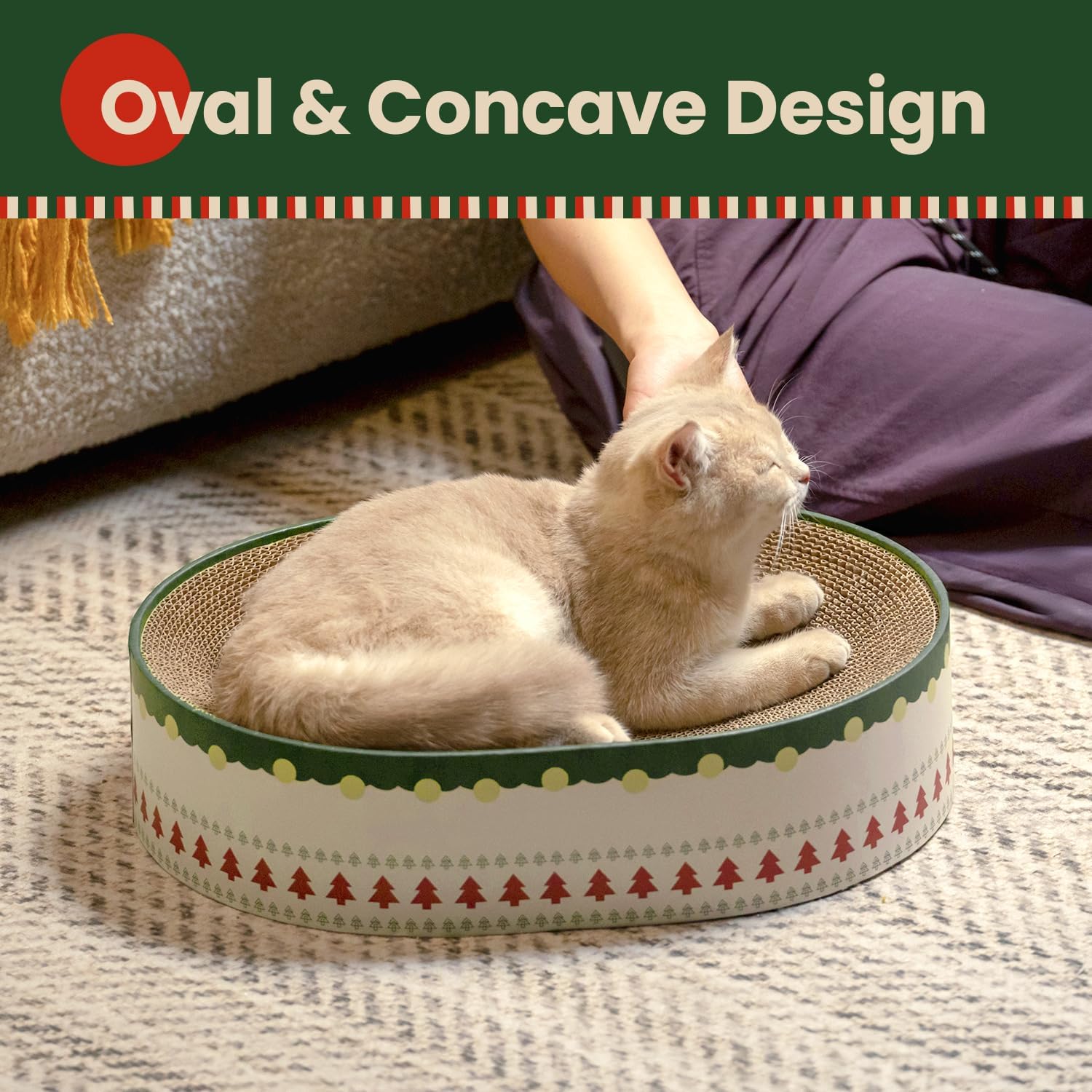 Thumbnail 6 de Conlun Kratzbrett Katze – ovales Kratzpappe-Bett aus Wellpappe (43 x 33 x 10 cm)