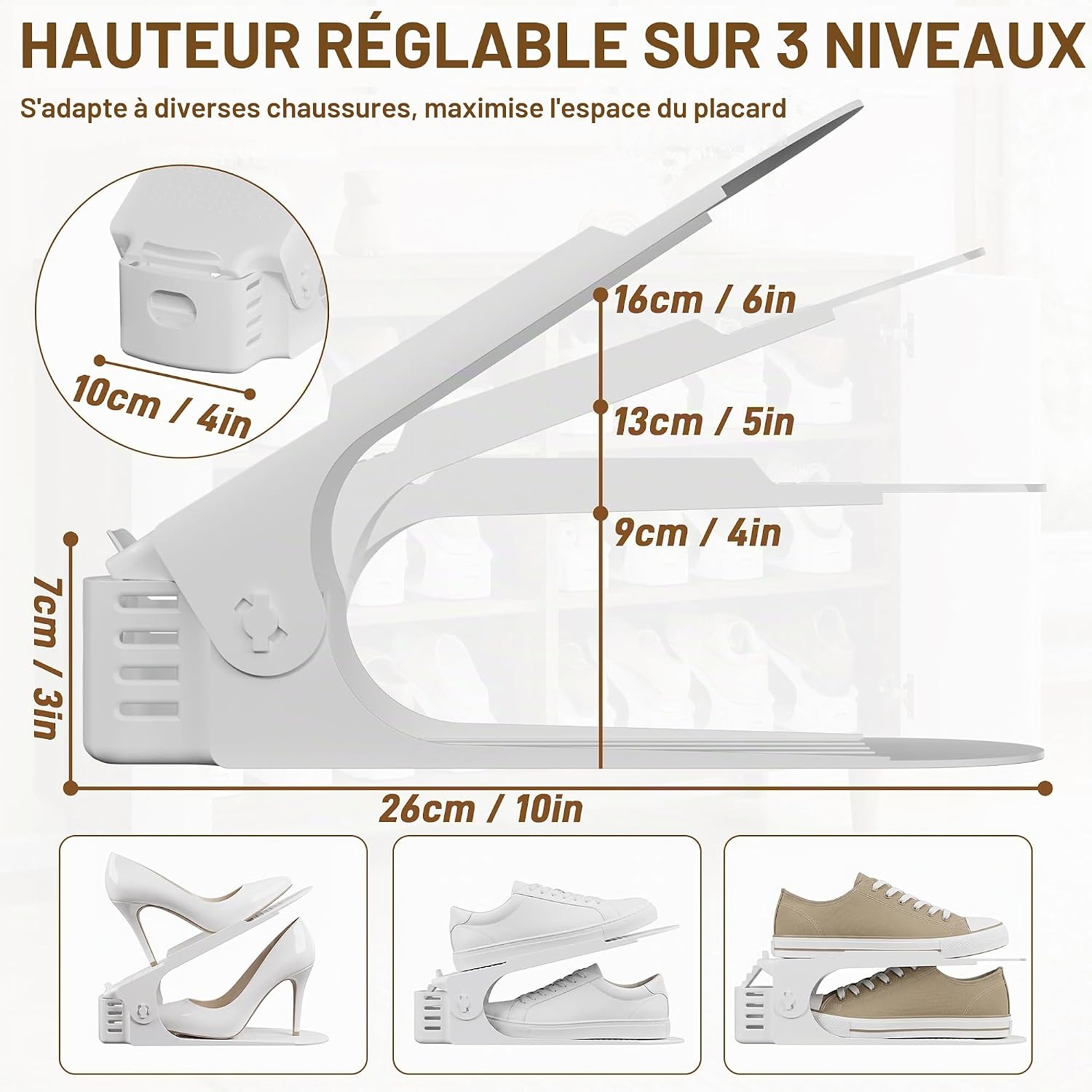 Detalle de UISEBRT HKDY-UIS-(JJ09002WH) schoenenorganizers, set van 30, verstelbaar en antislip