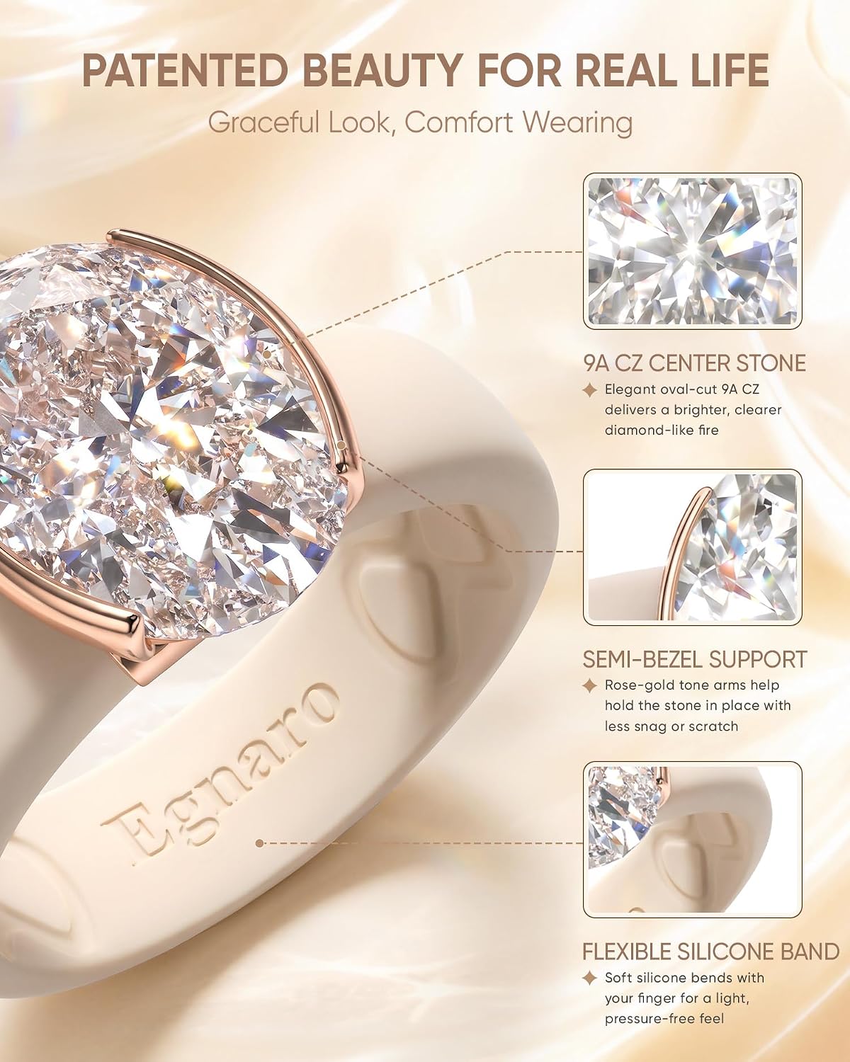 Detalle 1 de Egnaro Silicone Ring with Oval-Cut Cubic Zirconia
