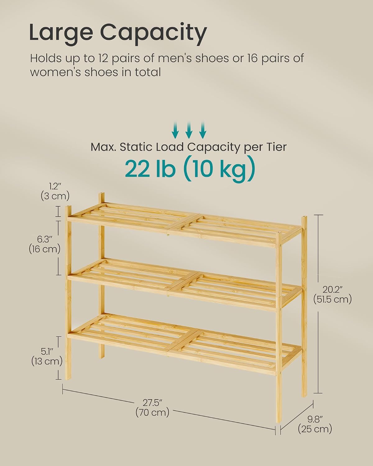 Detalle de SONGMICS Bamboo Shoe Rack