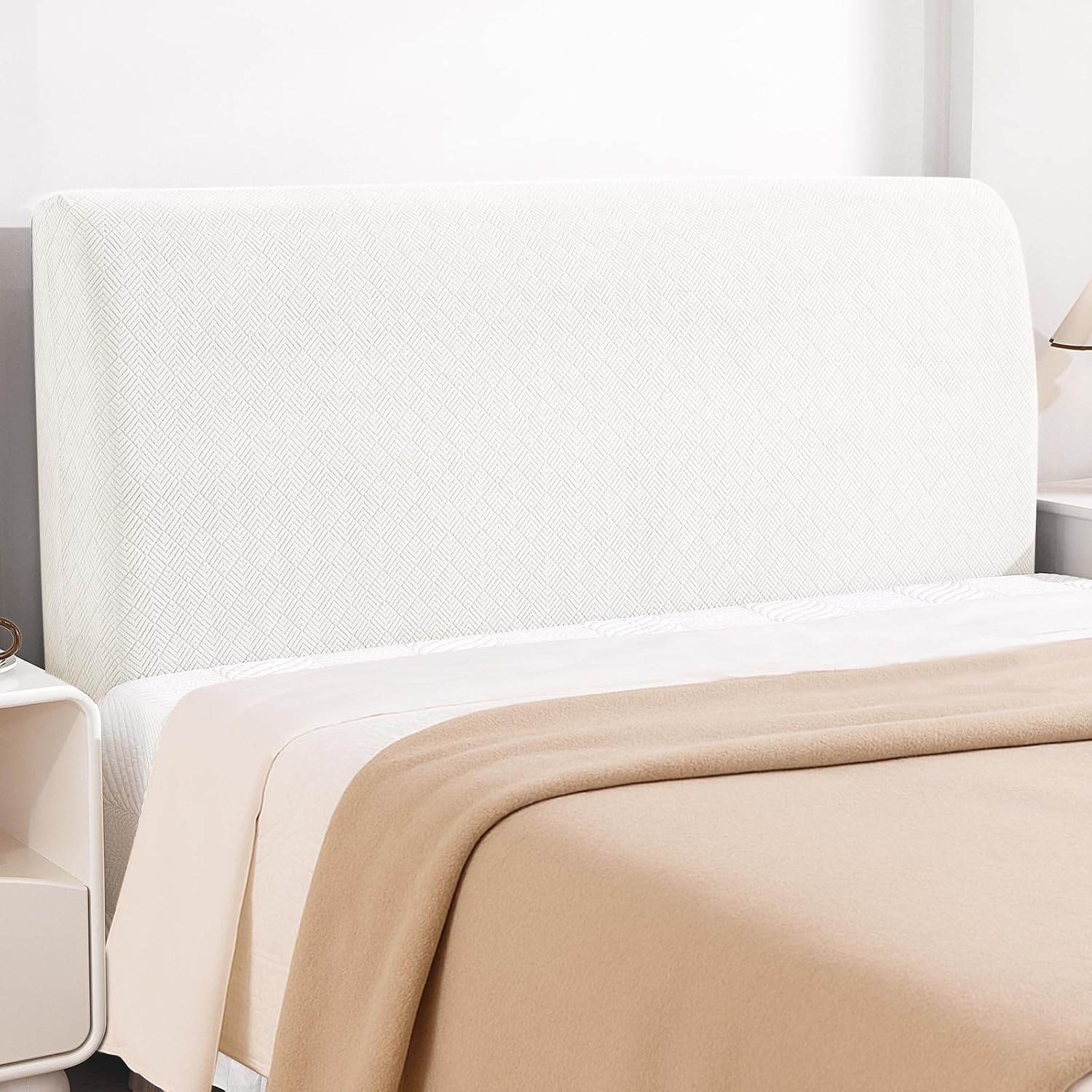 YSTELLAA Copri Testata Letto Matrimoniale 180 cm in tessuto elasticizzato bianco