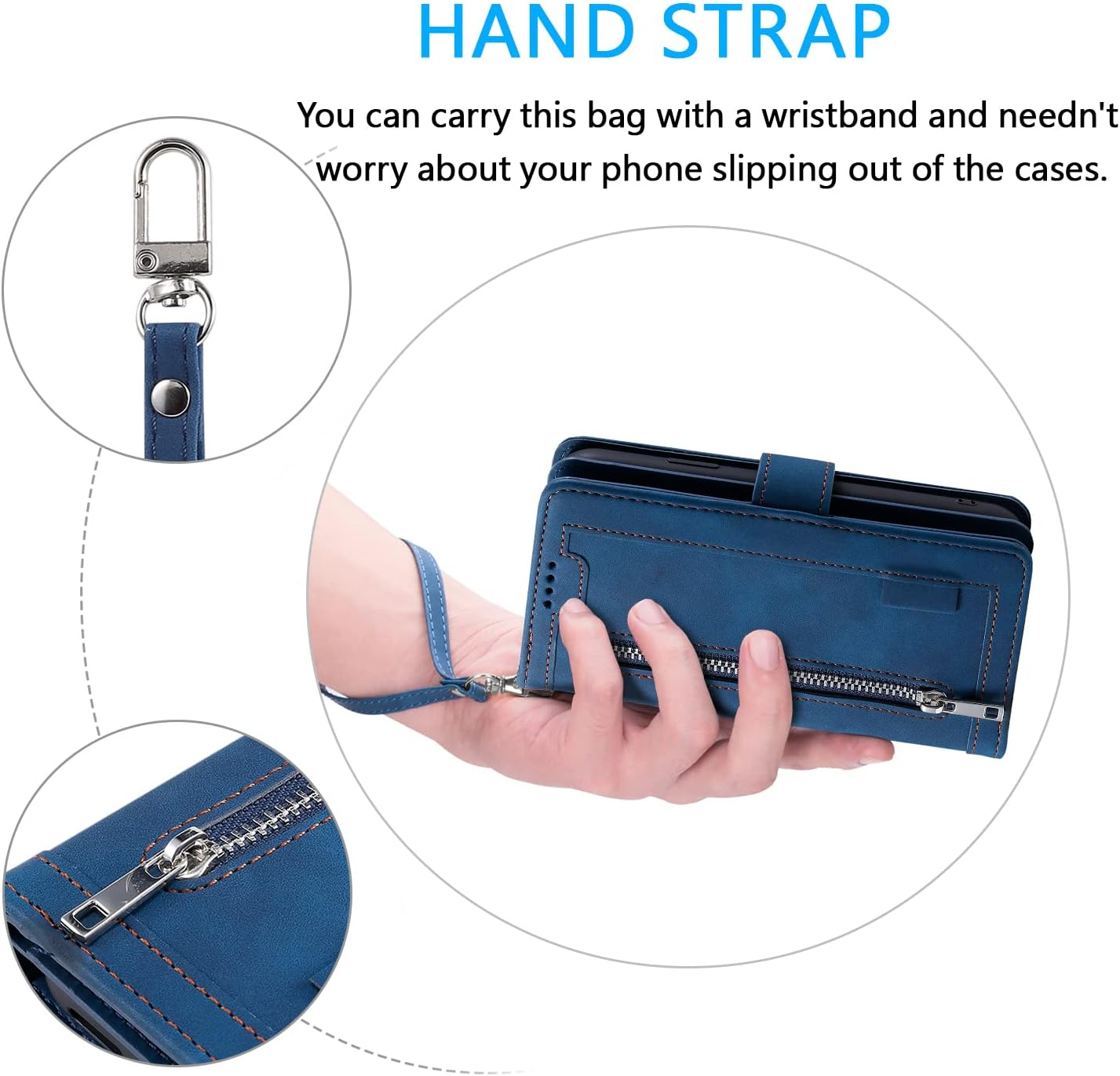 Detalle 2 de UEEBAI Wallet-Hülle für Samsung Galaxy A35 5G – Vintage PU-Leder mit Reißverschluss, 9 Kartenfächer, Standfunktion und Trageband