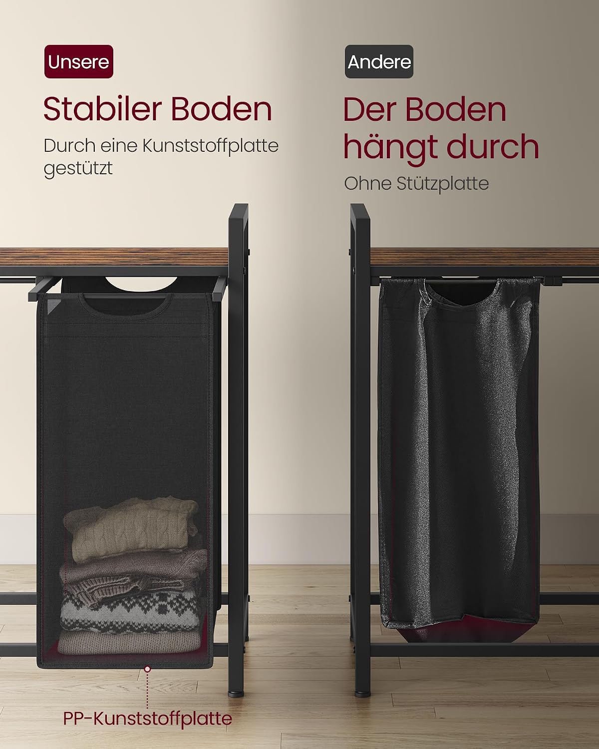 Detalle 2 de VASAGLE Wäschekorb 5 Fächer mit Ablage BLH501B01 (5 x 40 L) – Wäschesammler aus Oxford-Gewebe abnehmbar