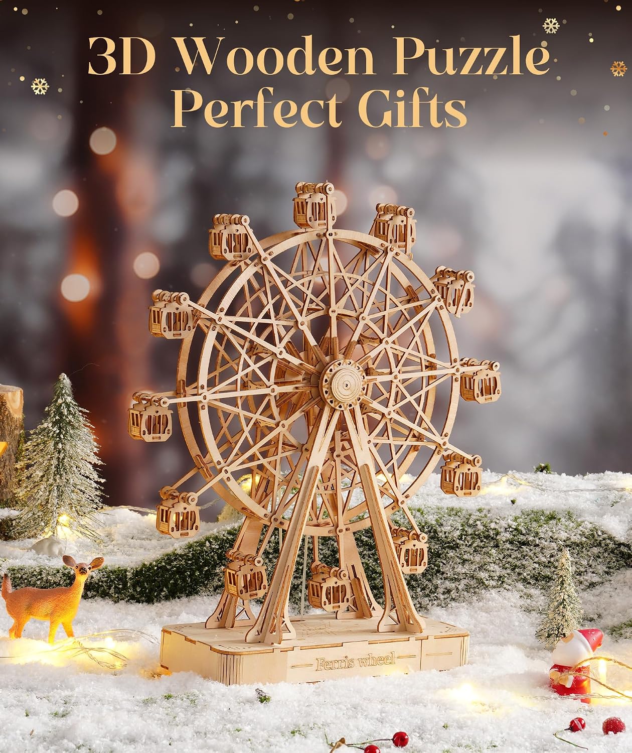 Detalle 2 de RoWood Puzzle 3D: Modello in Legno Meccanico con Scatola Musicale e Ruota Panoramica