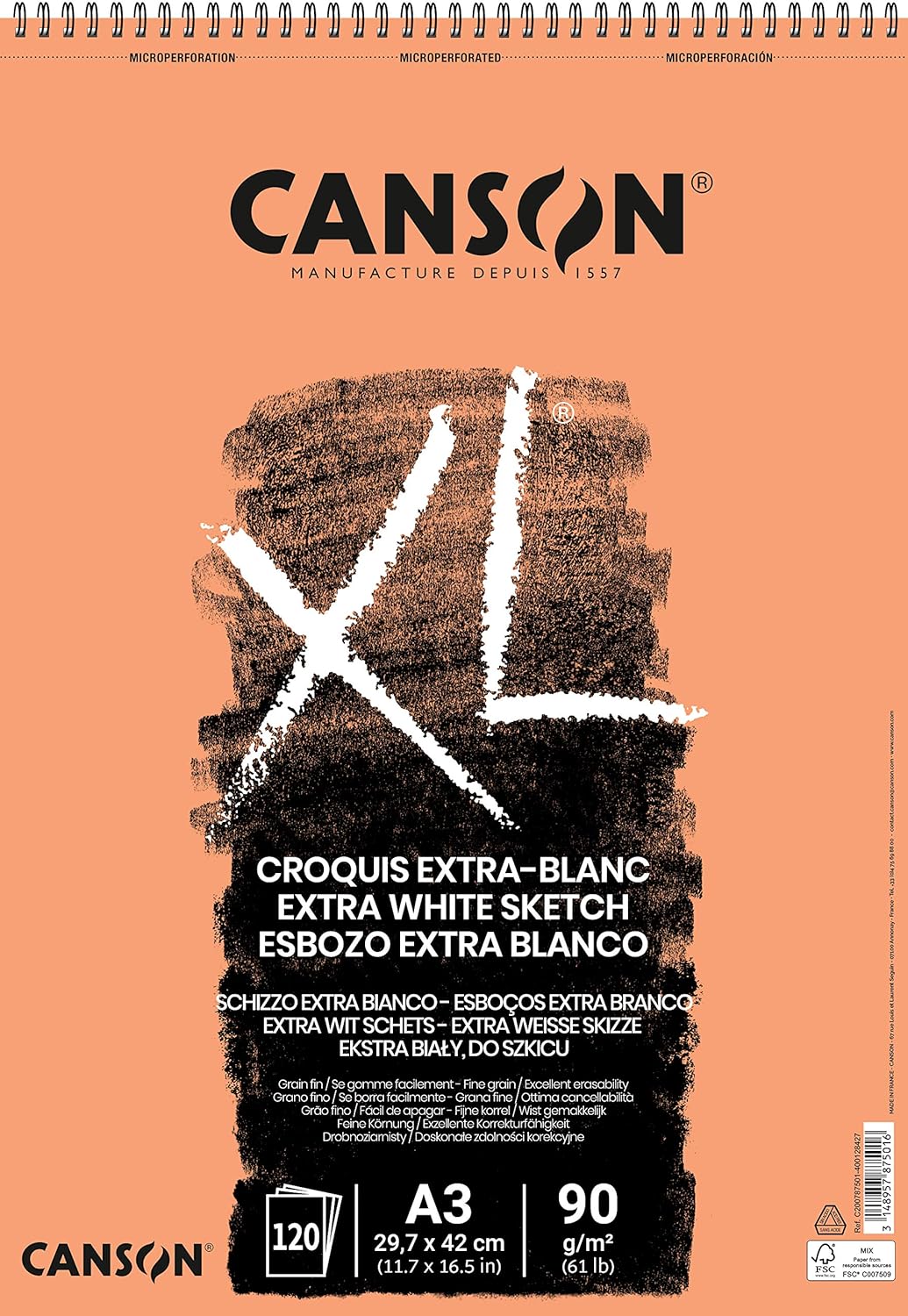 Thumbnail 3 de Canson Bloc spiralé XL Extra White A4, papier 90 g, 120 feuilles (blanc pur)
