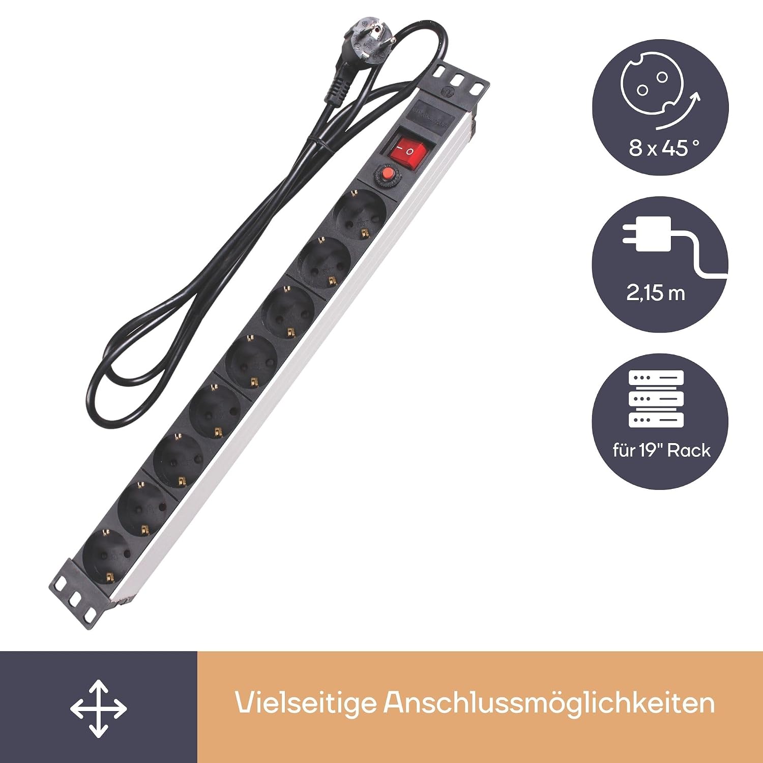 Thumbnail 5 de Perel PDU-Steckdosenleiste 8 Schuko, 3680 W