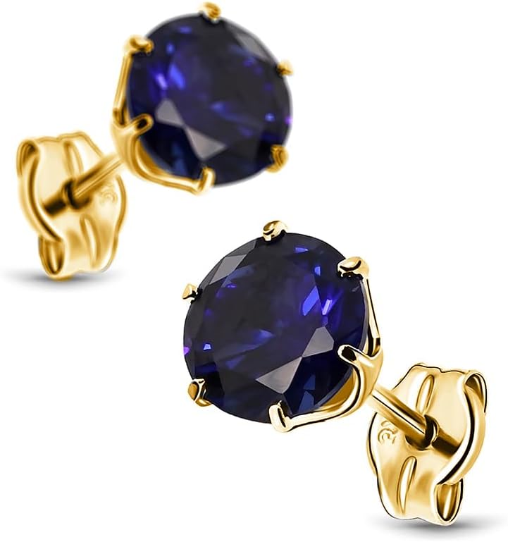 Thumbnail 1 de MIORE Boucles d'Oreilles Femme - Or Blanc et Or Jaune 9 Carats (375) avec Saphirs Bleus et Zircone, Hypoallégiques, Fait Main