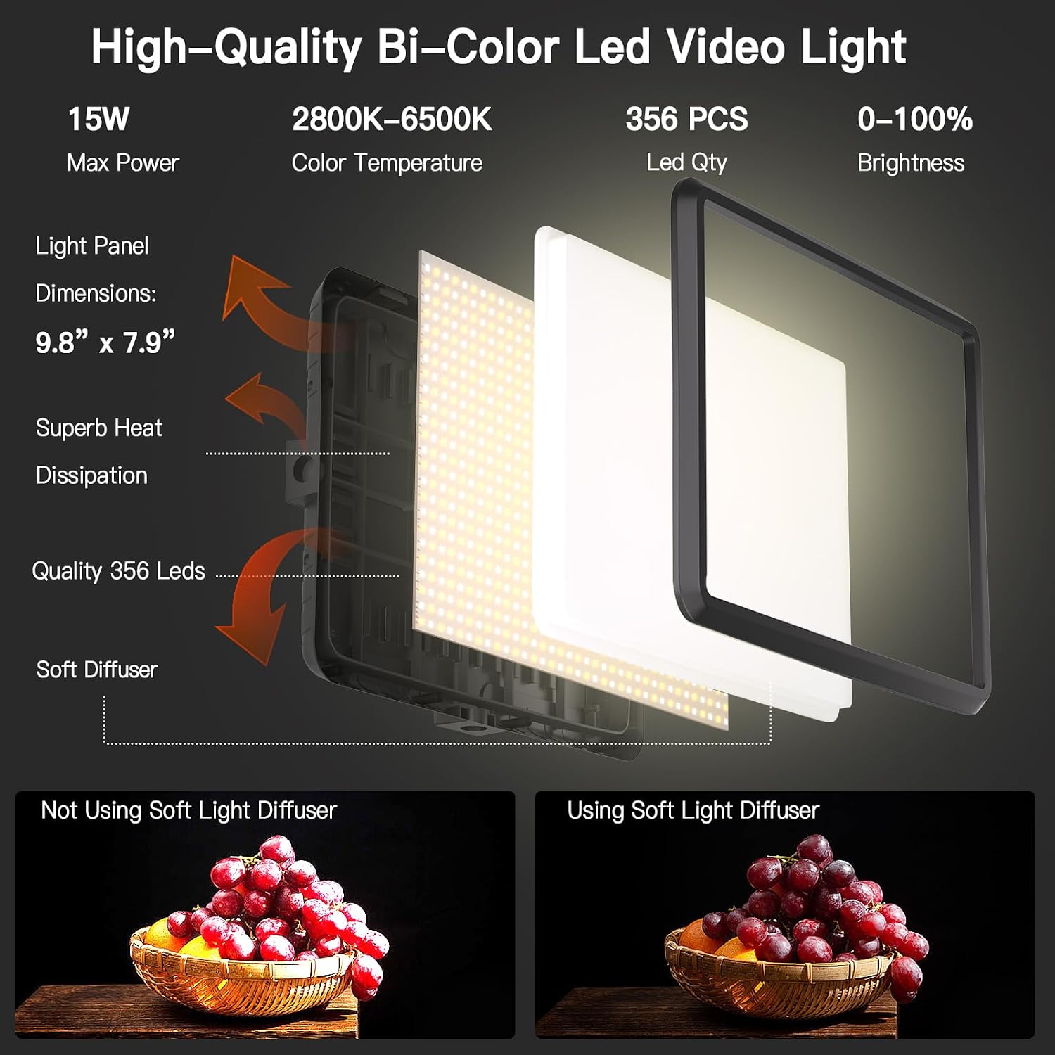 Thumbnail 1 de NiceVeedi 2-Pack 15W LED Studio Video Light
