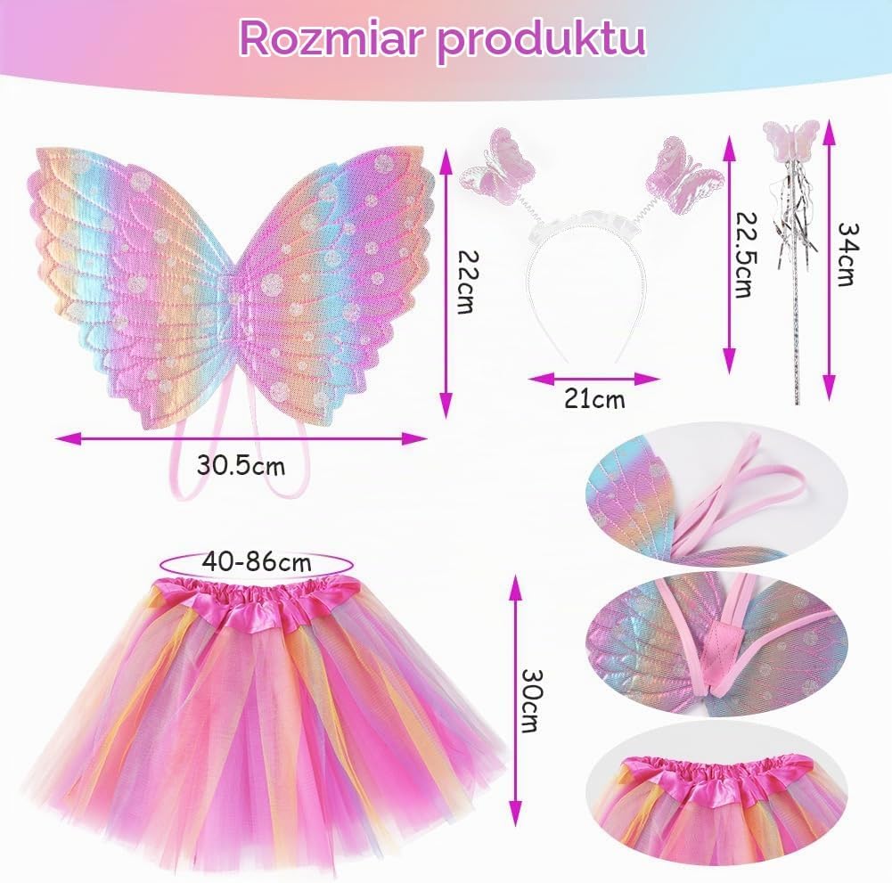 Detalle de BSBUY Skrzydła motyla dla dzieci, zestaw kostiumowy 3/4/5/6 elementów