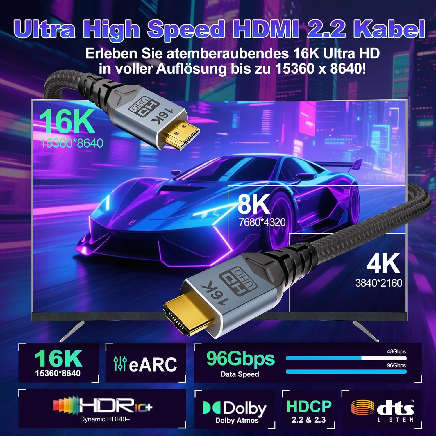 Thumbnail 1 de CABLAPTOP HDMI 2.2 Kabel-Set 0,5 m – 2 Stück, 96 Gbps, 16K/8K/4K, HDR, eARC