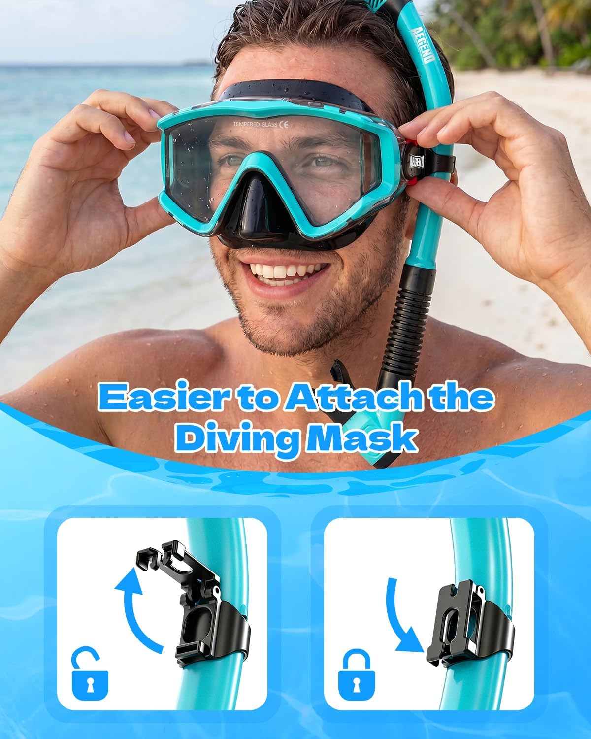 Detalle de Aegend Snorkeling Gear: 180° Panoramic Mask & Dry Top Snorkel for Adults