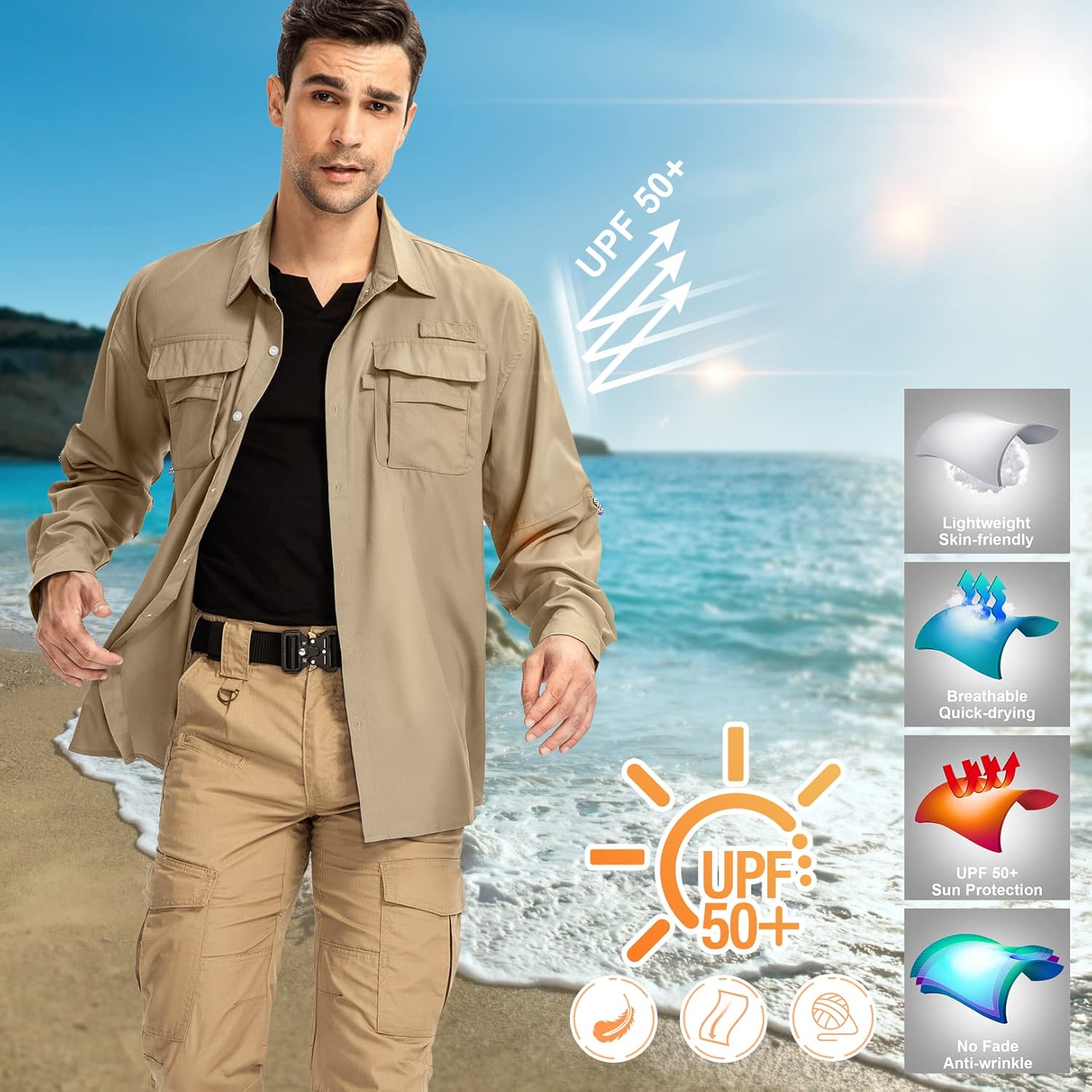 Thumbnail 4 de yeyity Outdoor Langarm Staffel Safari Hemd UPF50 UV Schutz Funktionshemd für Wandern