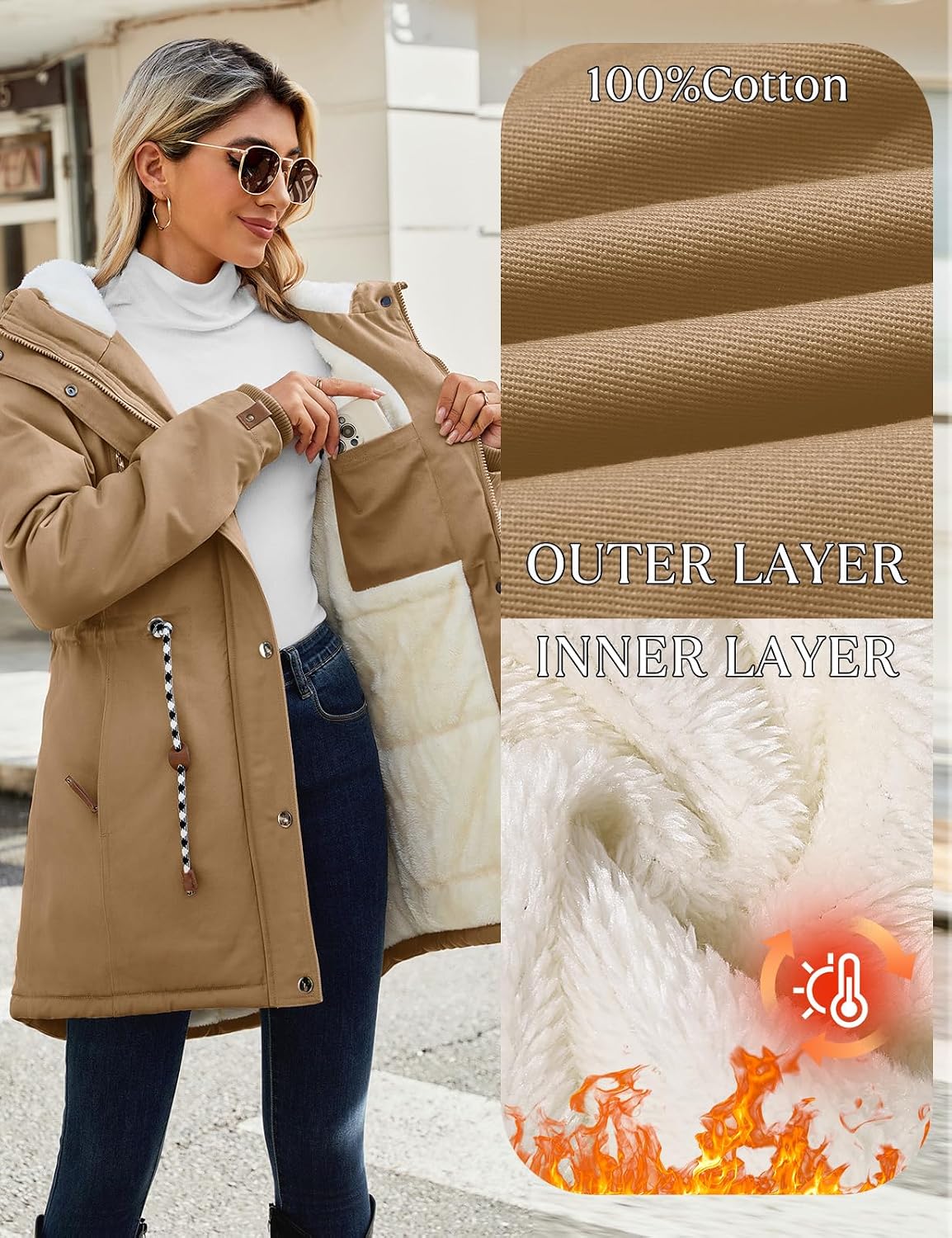 Thumbnail 4 de Xnova Women's Winter Fleece-Lined Cotton Parka Jacket with Hood and Drawstring