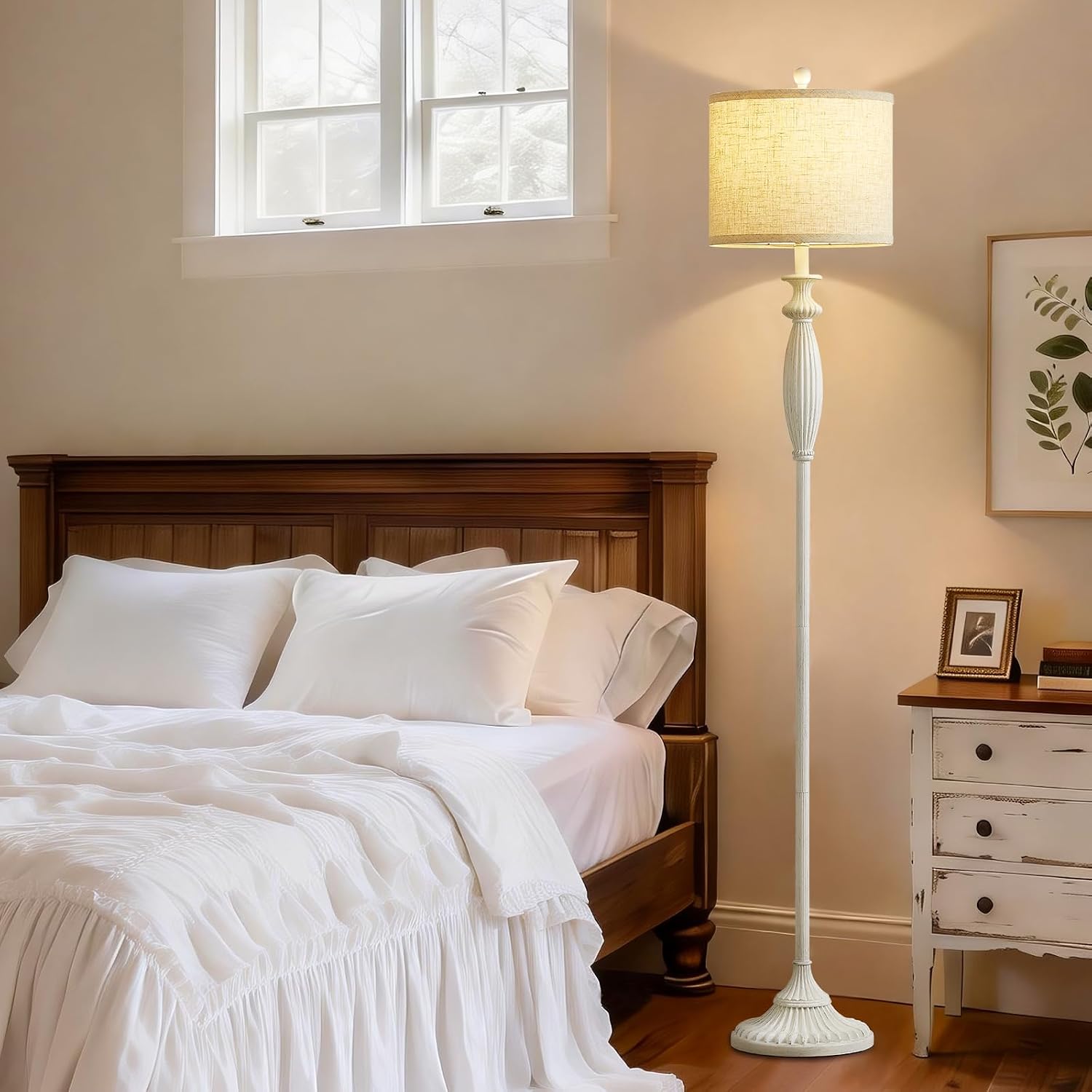 Detalle de Hikczc H-1F-251102-A Vintage Floor Lamp with Oatmeal Linen Shade