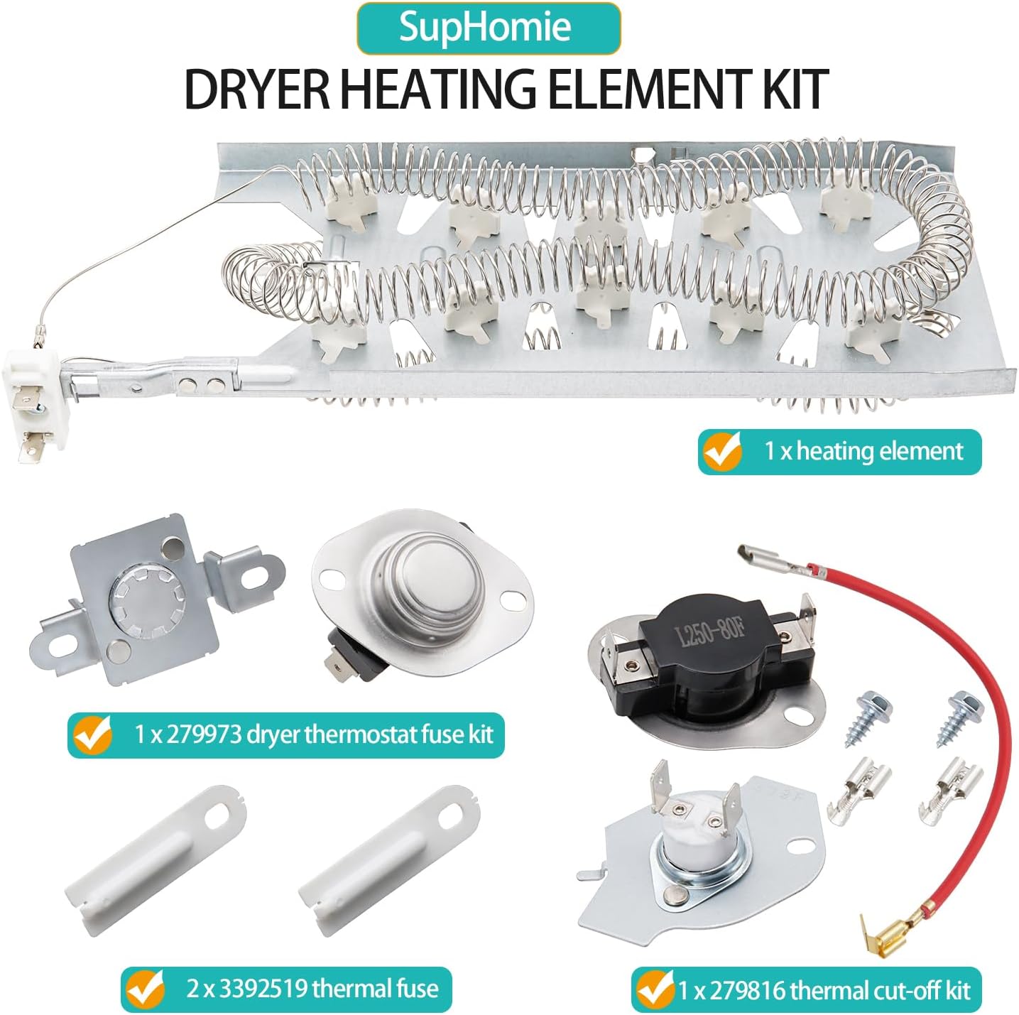Detalle 2 de SupHomie Dryer Heating Element Kit for Kenmore Dryers, 5400W, 240V