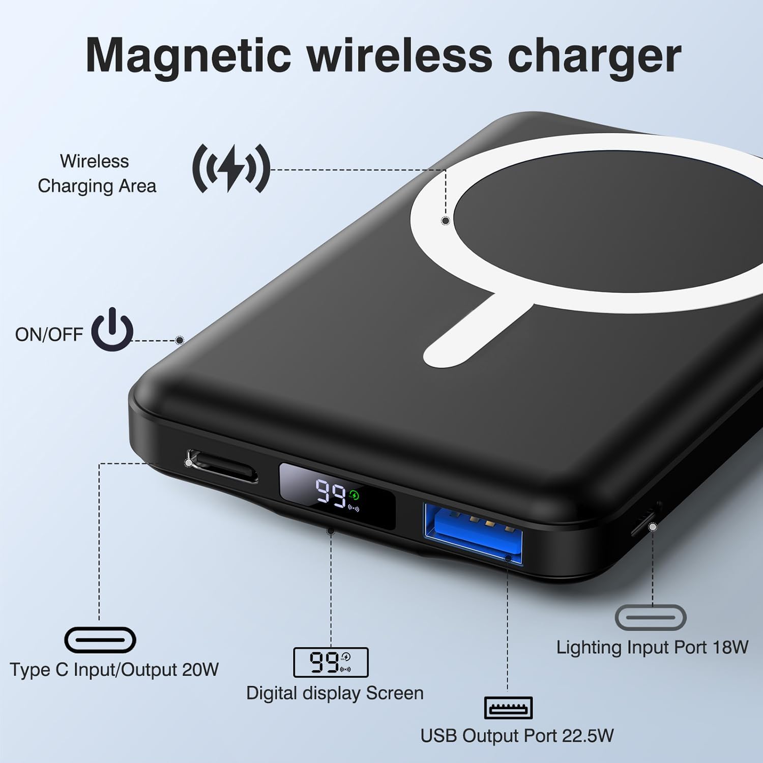 Thumbnail 1 de AOGUERBE KT-D001 Magnetic Power Bank, 10,000mAh, 15W Wireless Charging and Stand