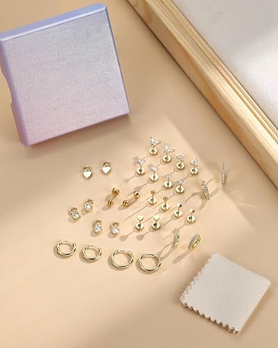 Thumbnail 6 de CASSIECA: 15 pares de pendientes dorados para mujer — aro, botón y colgante en acero quirúrgico hipoalergénico