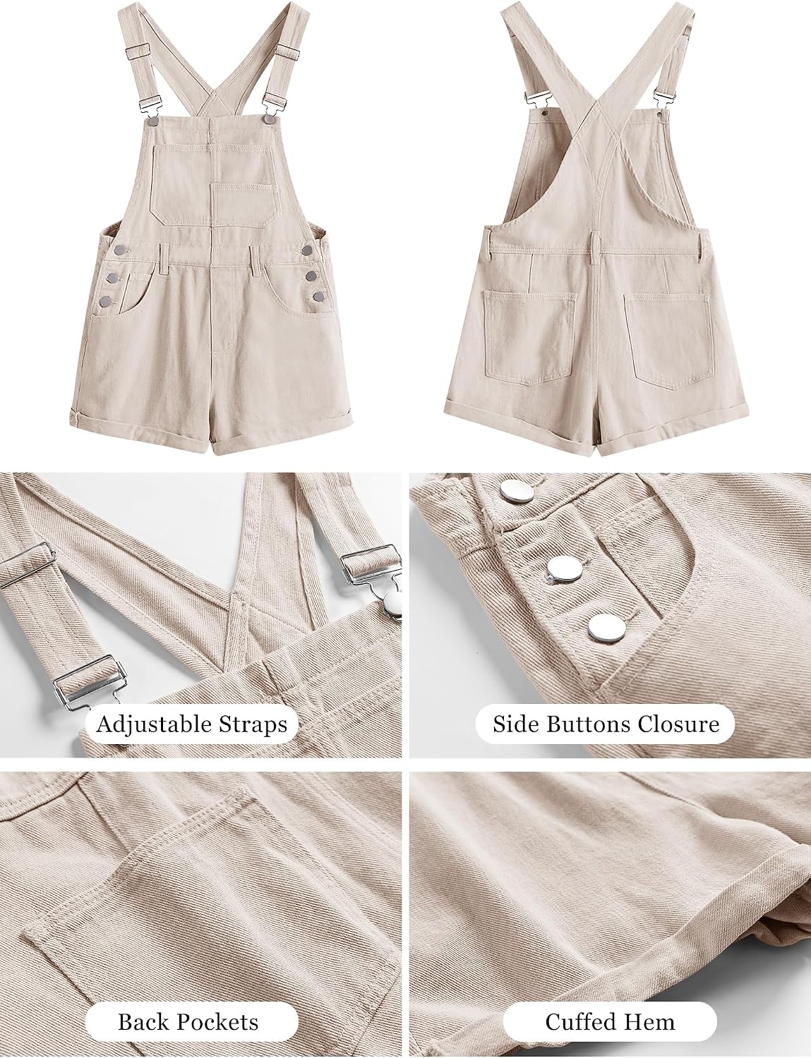 Detalle de ANRABESS Denim Overalls for Women: 2026 Summer Shortalls, Adjustable Straps, Loose Fit