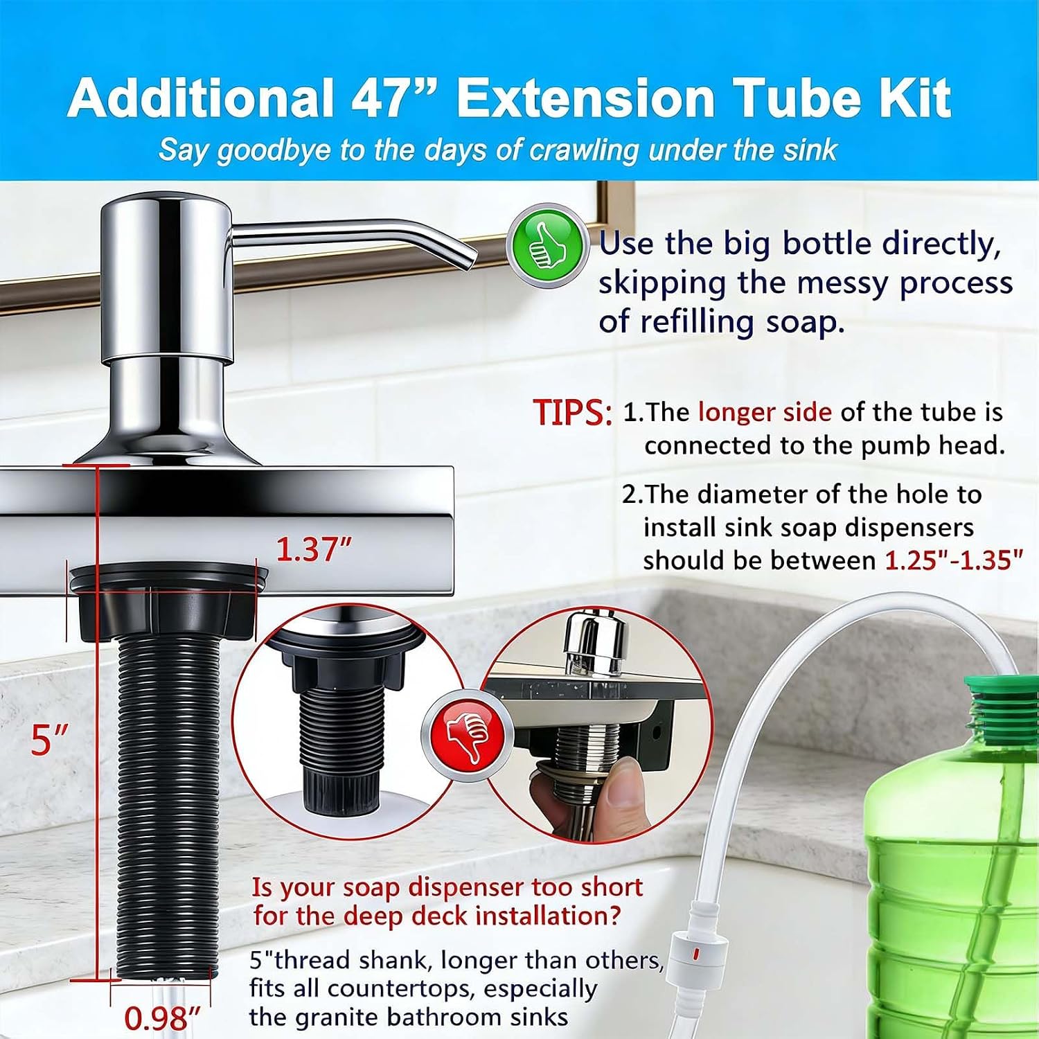 Thumbnail 6 de SonTiy FA7110142 Chrome Sink Soap Dispenser, 17 oz Bottle and 47-inch Tube