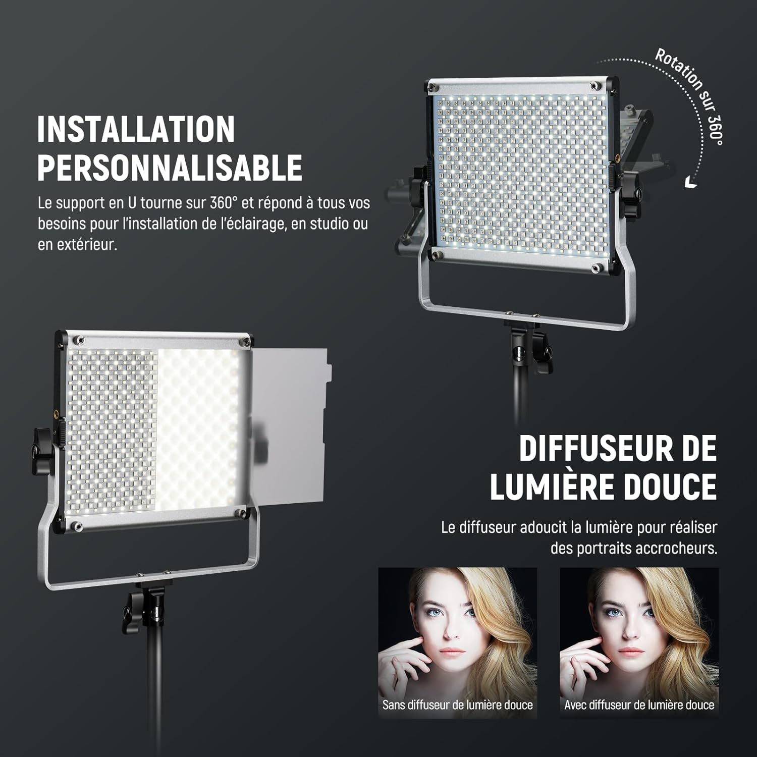 Thumbnail 5 de NEEWER 660 Pro II RGB : pack de 2 lampes vidéo LED 50 W avec contrôle via app et trépieds