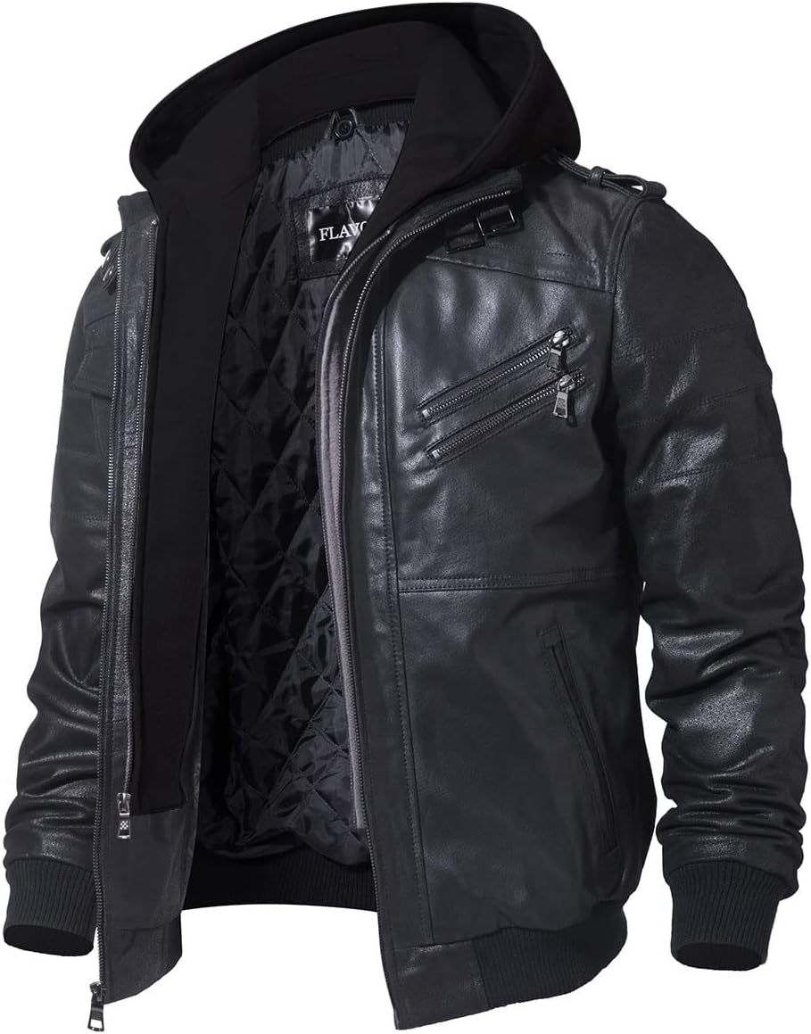 Thumbnail 5 de FLAVOR Blouson homme en cuir véritable avec capuche amovible