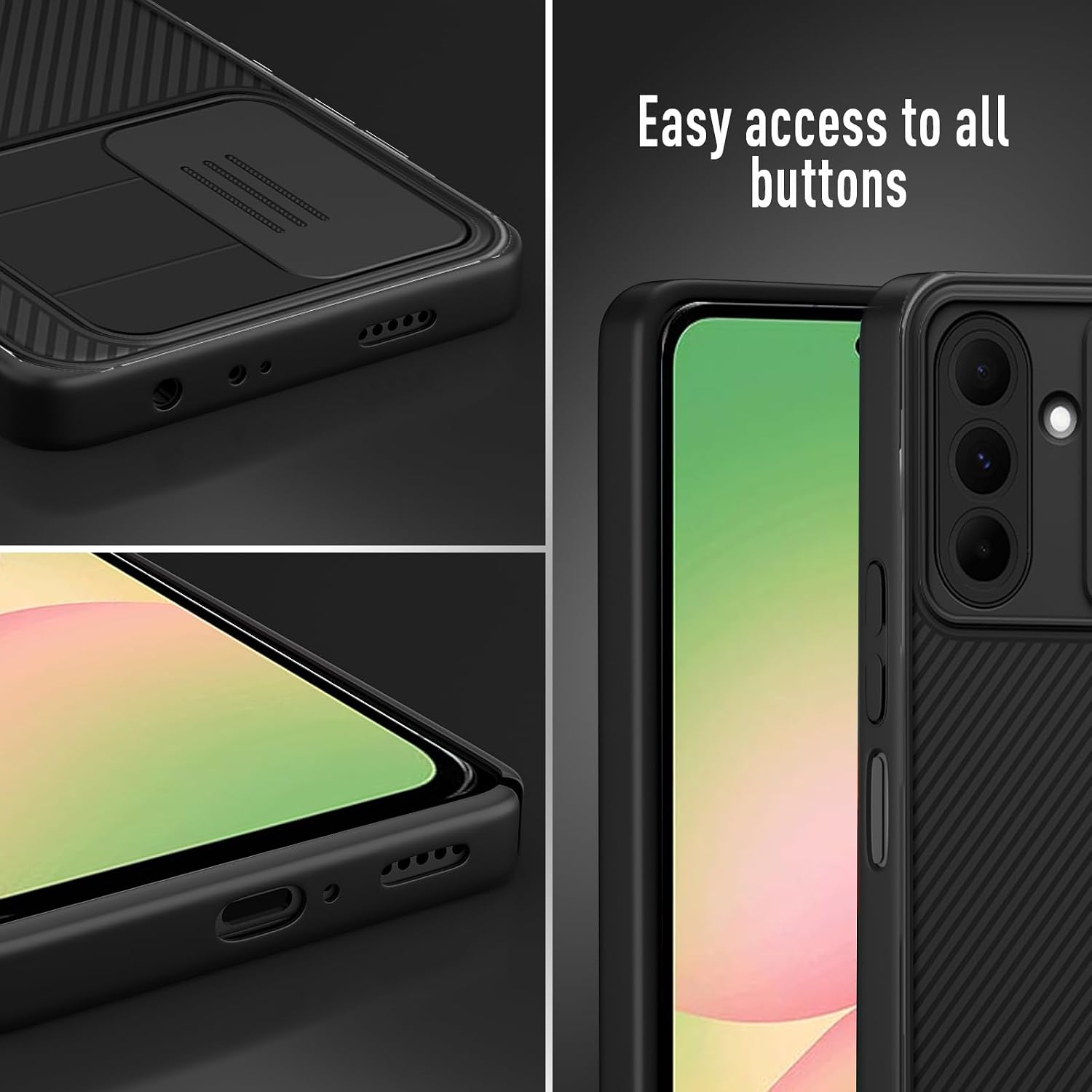 Thumbnail 5 de Coque XTCASE pour Samsung Galaxy A56 5G : étui fin avec protection caméra coulissante et anti-rayures (noir)