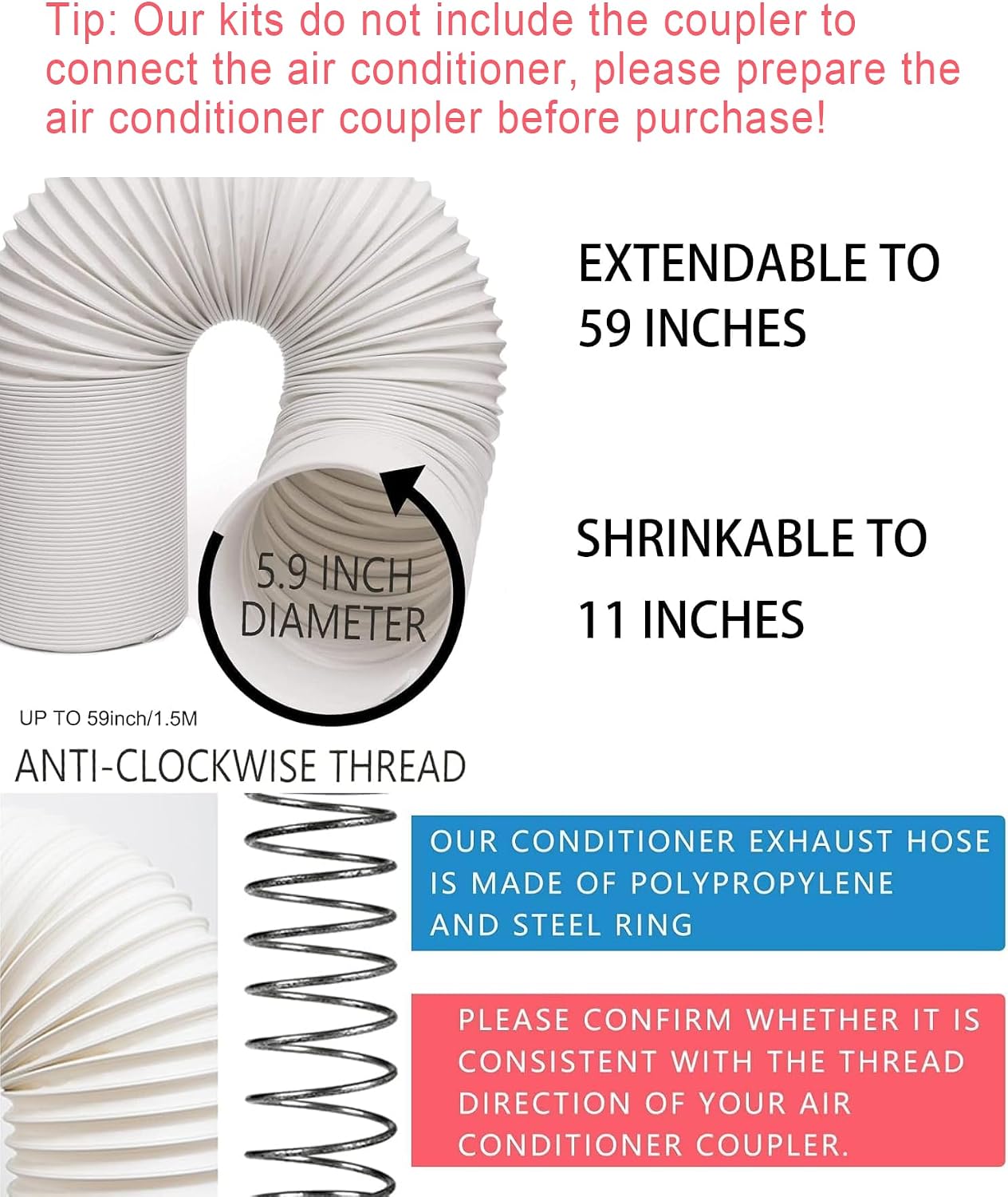 Detalle de Portable AC Window Vent Kit with 5.9" Diameter Coupler and 59" Exhaust Hose