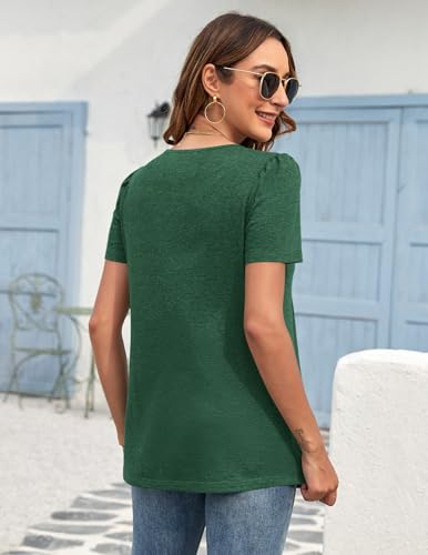 Detalle de MOLERANI Ladies Tops Round Neck Loose Casual Pleated T Shirt – Green, XL