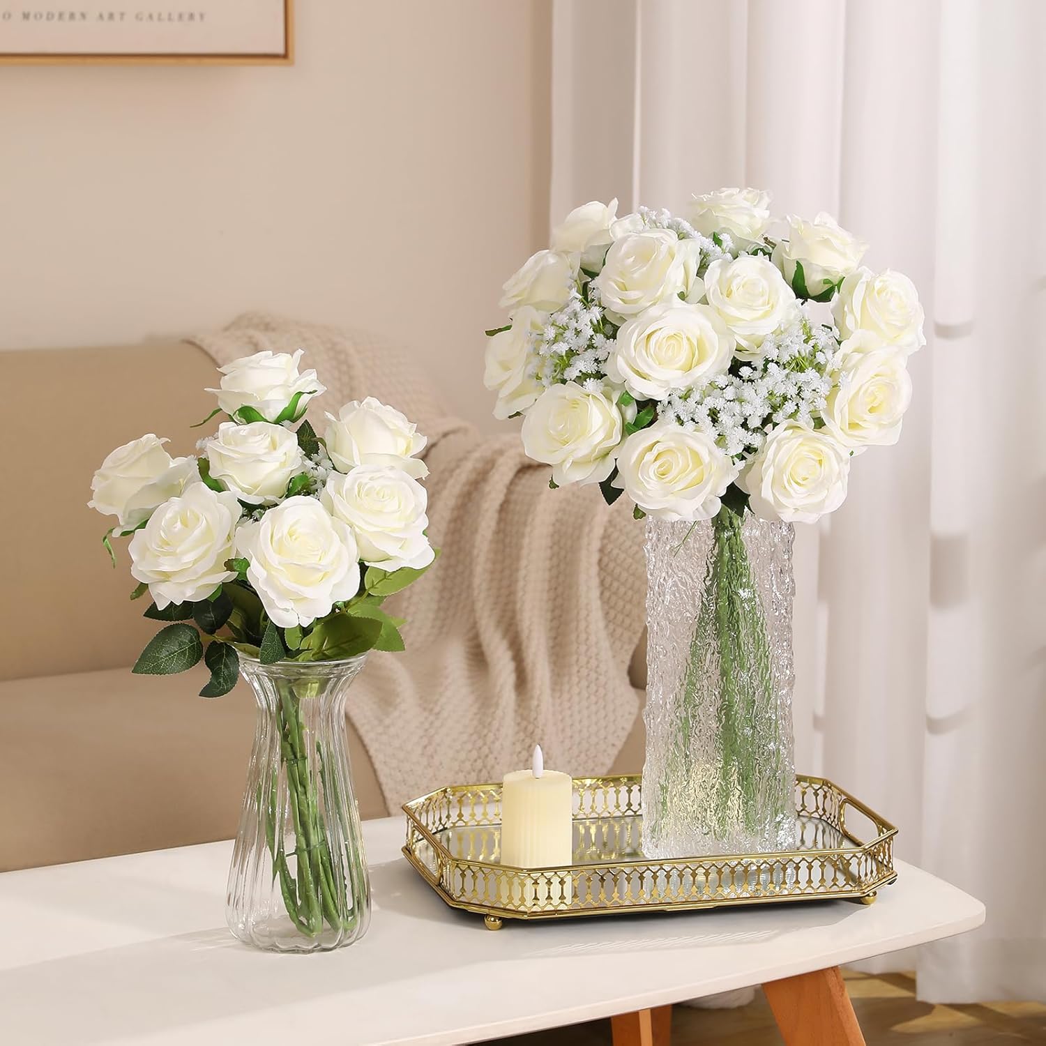 Thumbnail 1 de JUSTOYOU 30PCS White Silk Artificial Roses Bulk – Realistic 20-inch Silk Roses for Wedding, Home Decor, and Centerpieces
