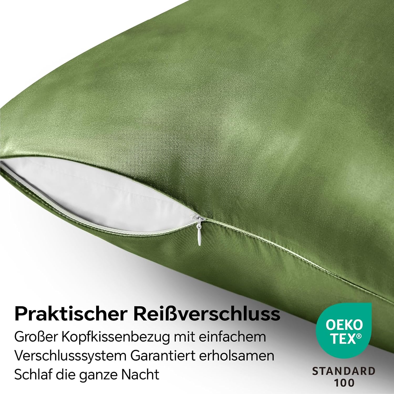 Detalle 2 de BEDELITE Satin Kissenbezug 80x80 Olivgrün
