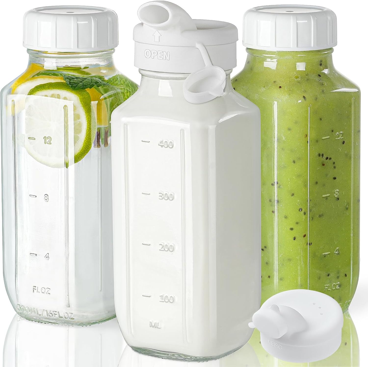 Detalle de Syntic Glass Juice Bottles 3 Pack with Lids 🥤
