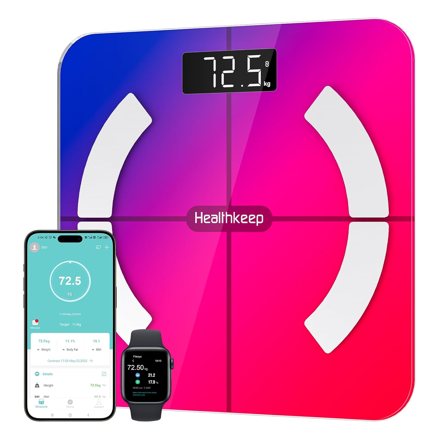 Healthkeep Balance Báscula Bluetooth Multicolor 13 Indicadores 180kg