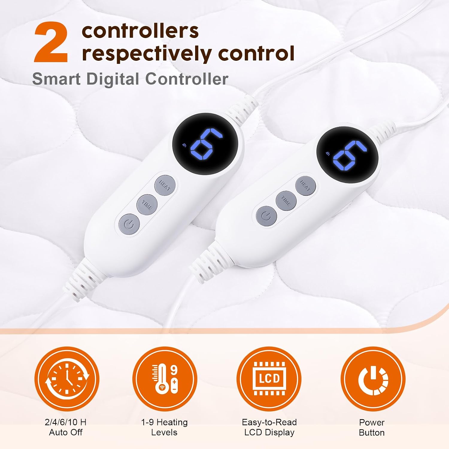 Thumbnail 2 de HYLEORY Queen Heated Mattress Pad, Dual Controls, 9 Heat Settings, Deep Pocket