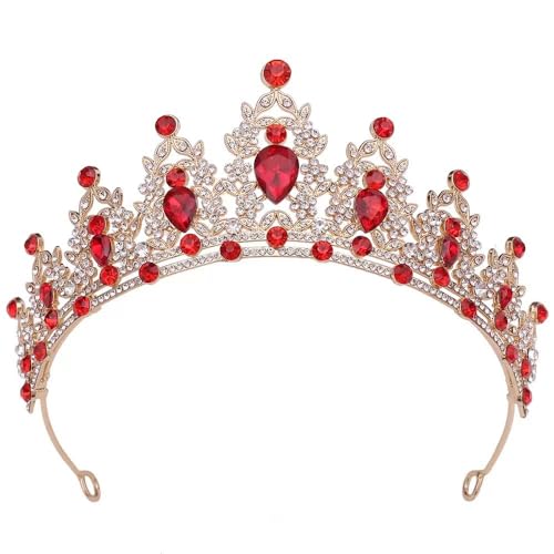 HPMAISON tiara de corona con cristales rojos y diseño de hojas