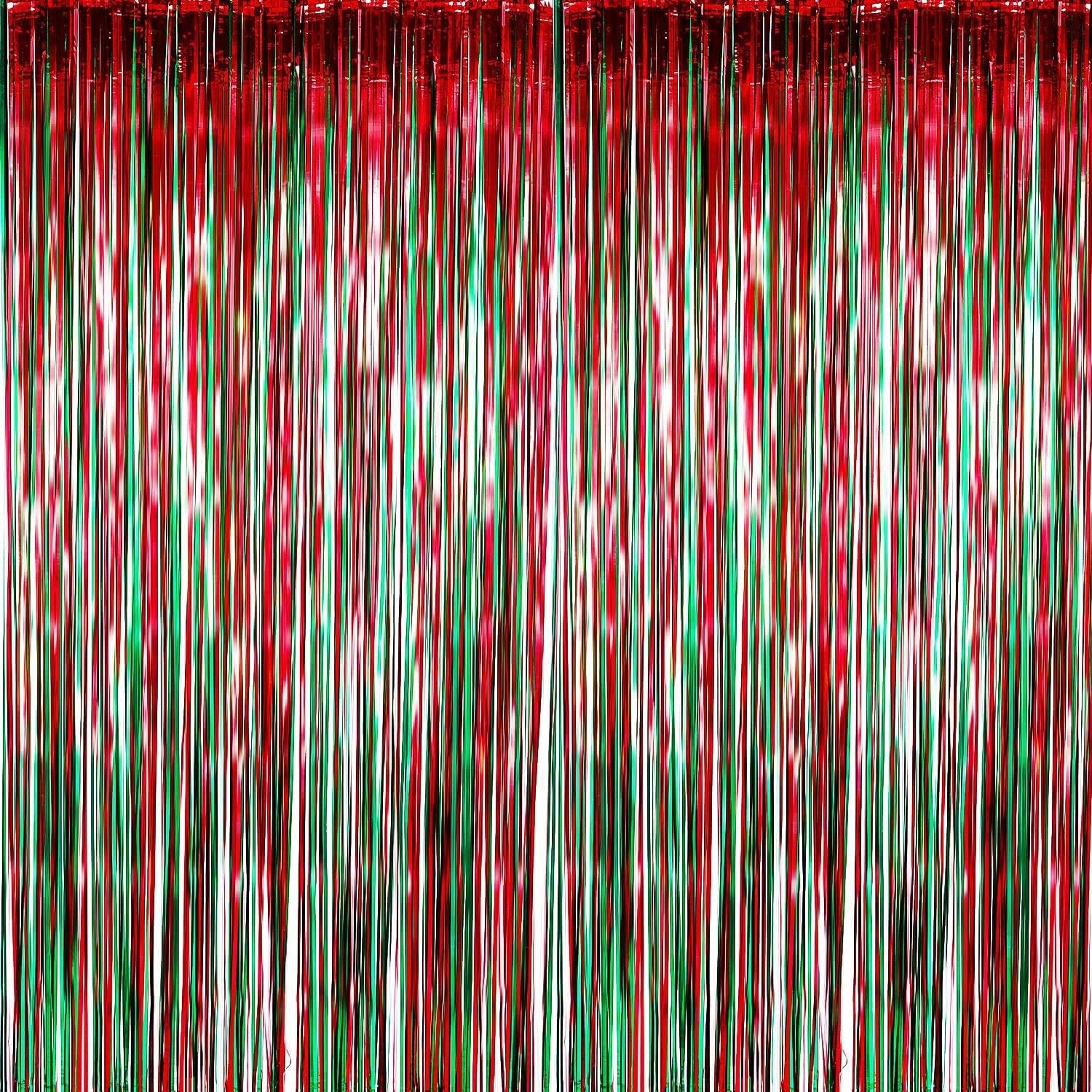 Detalle de Laser Rouge - Vert Bande Fond AILEXI 2pcs 100CM x 250CM | Rideaux Frangés de Feuille pour Décoration de Fête