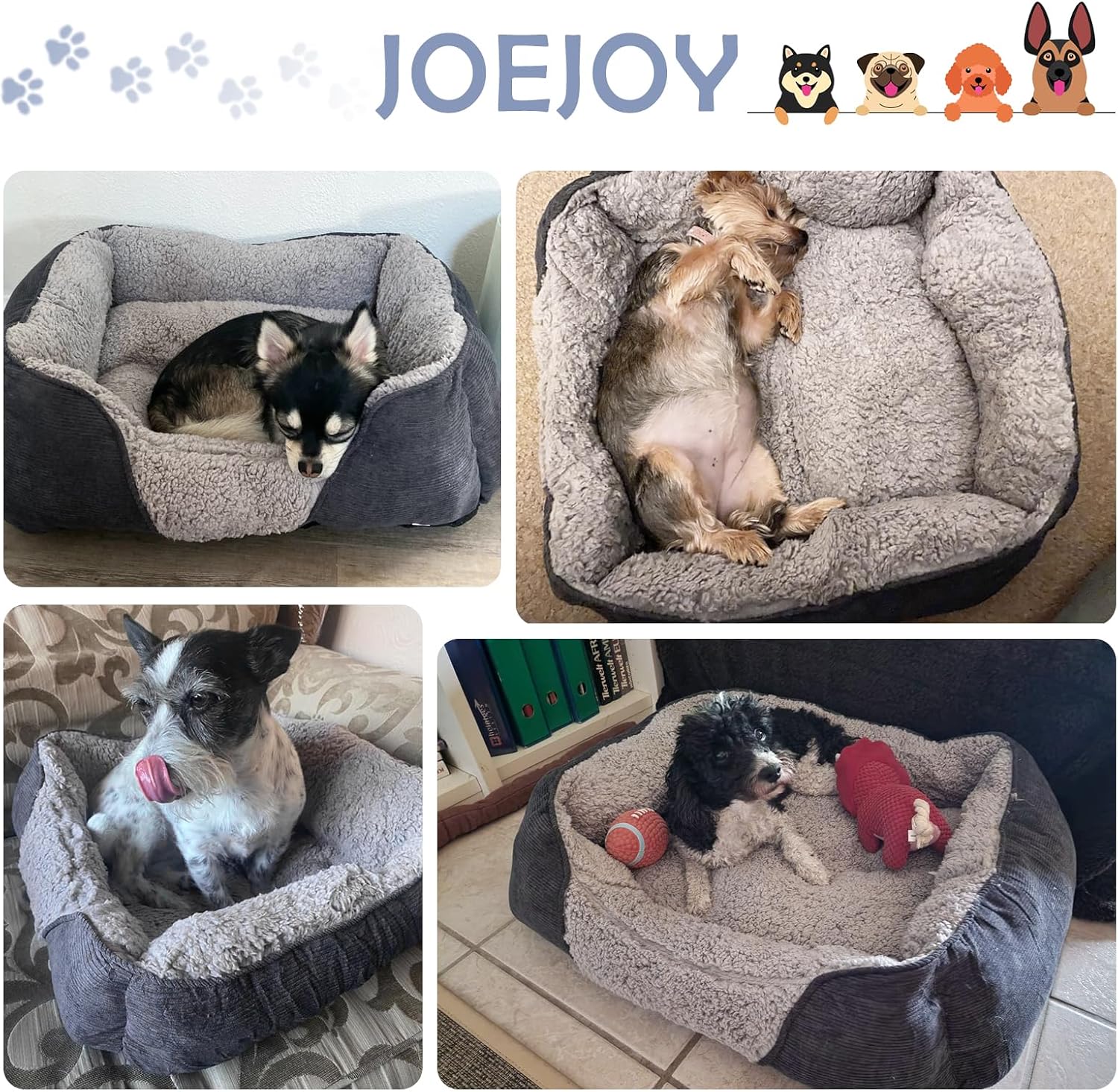 Thumbnail 6 de JOEJOY Large Dog Bed Pet Sofa Bed – Soft Wool Fleece Comfort with Striped Corduroy Design (76x61x23cm)
