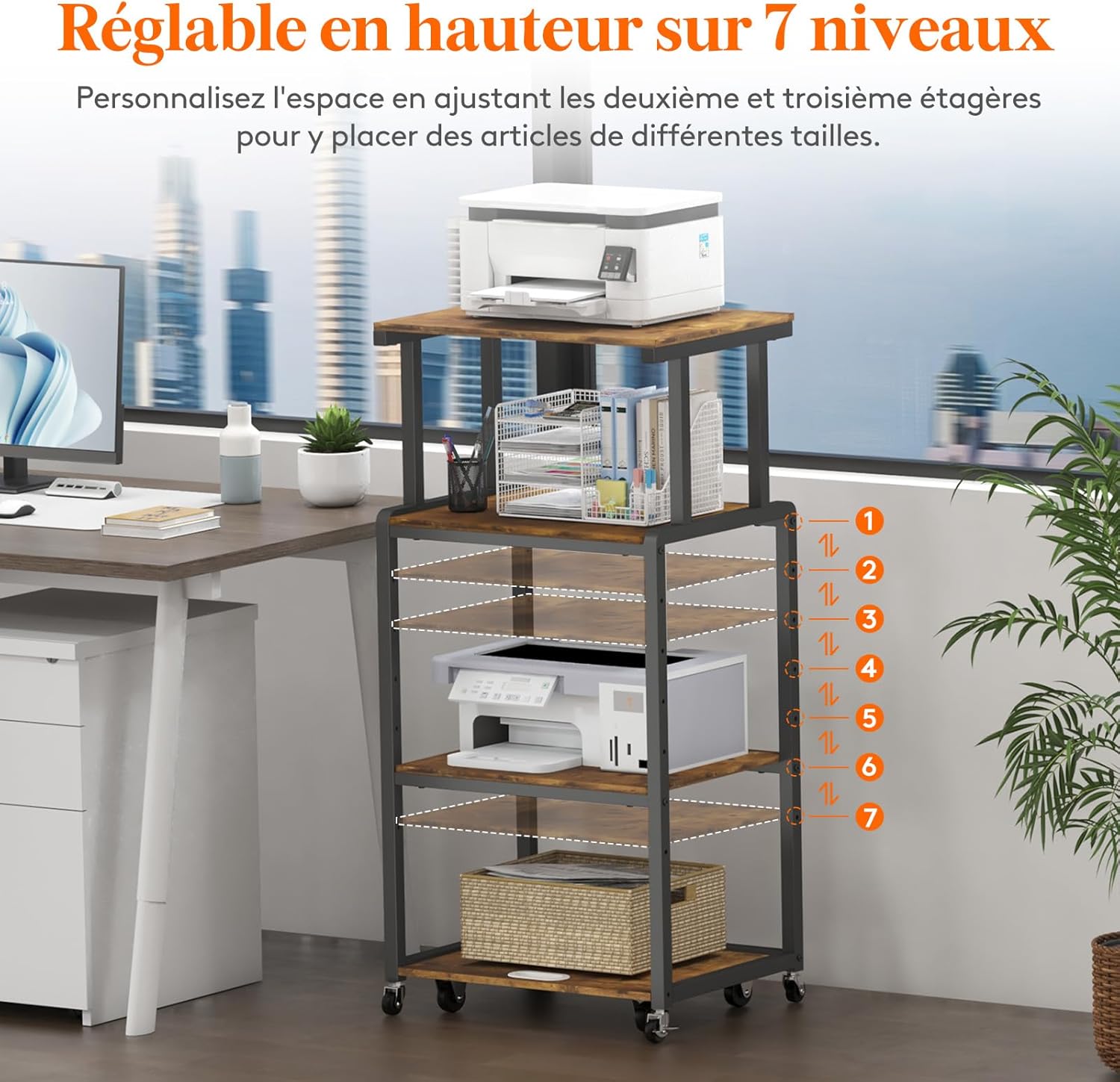 Thumbnail 5 de Lifewit meuble imprimante 4 étages avec roulettes et étagère réglable (53x40x112 cm) pour bureau à domicile