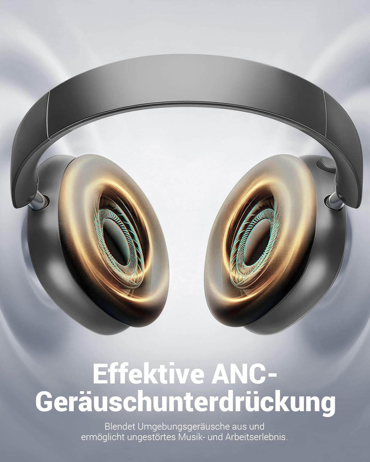 Detalle de Wentronic Y01 Noise-Cancelling-Kopfhörer – Kabellose Over‑Ear, Bluetooth 5.3, 48h Akku, Grau
