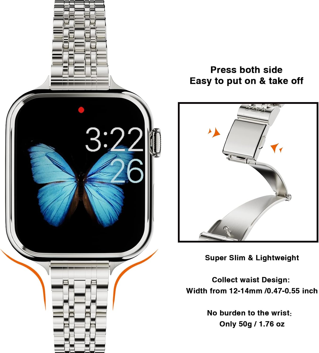 Thumbnail 2 de ARTCHE Slim Watch Strap for Apple Watch (40–42mm) in Silver – Slim Stainless Steel, Adjustable for Women