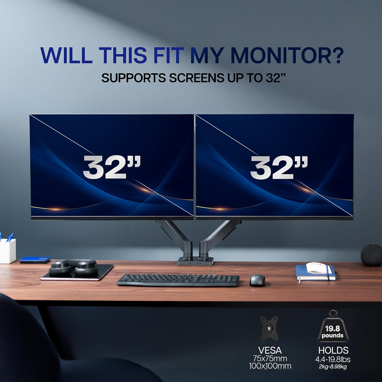 Thumbnail 5 de VIVO STAND-V002O Dual Arm Monitor Desk Mount: Height‑Adjustable, Tilt, Swivel, for 17–32" Screens