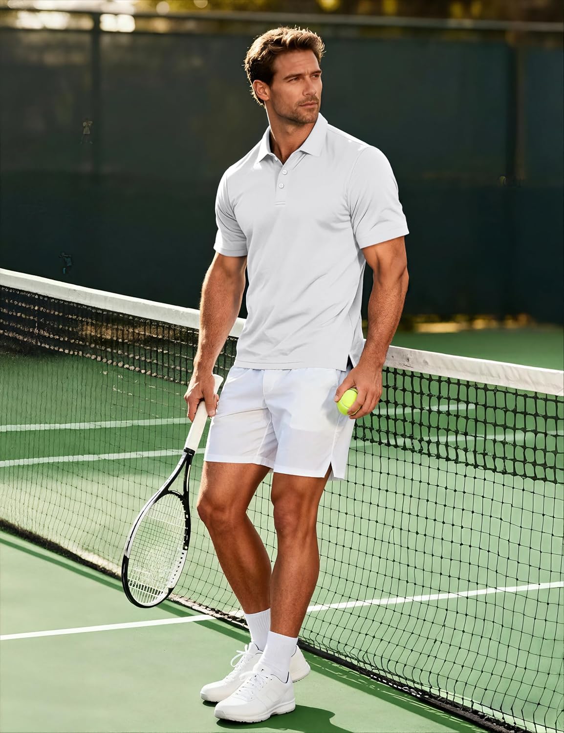 Detalle de MAGCOMSEN Men’s 3-Button Quick-Dry Polo Shirt (Polyester Piqué, Short Sleeve)